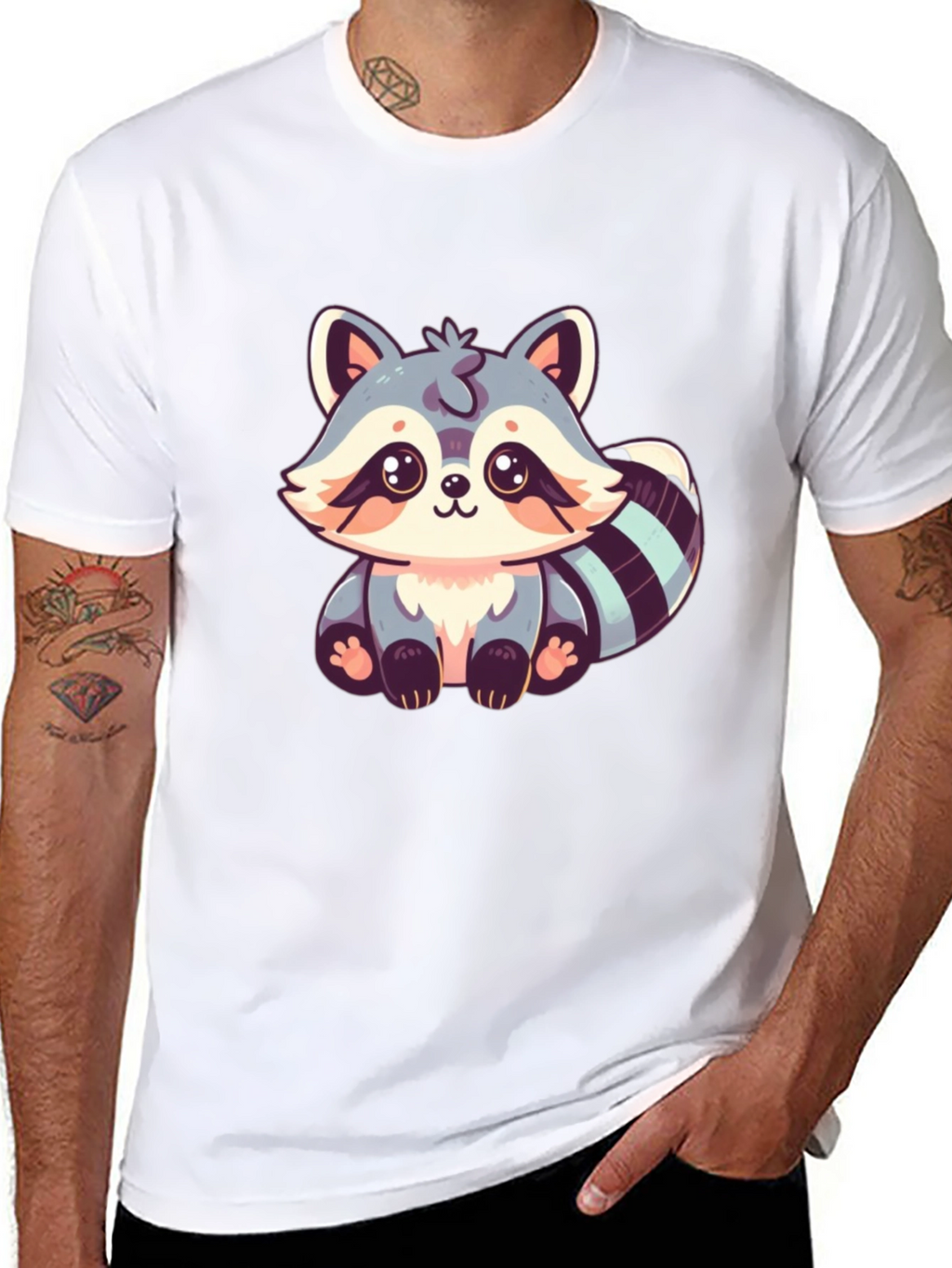 Cute Raccoon Graphic Print Black T-Shirt