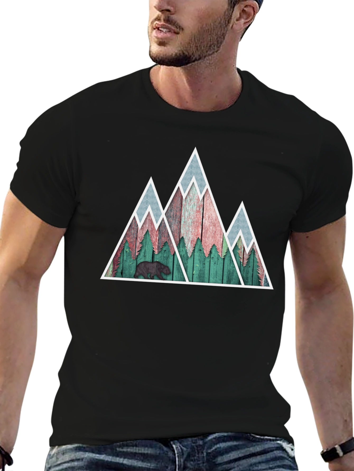 Mountain Bear Graphic Tee - Nature Inspired Mens Shirt