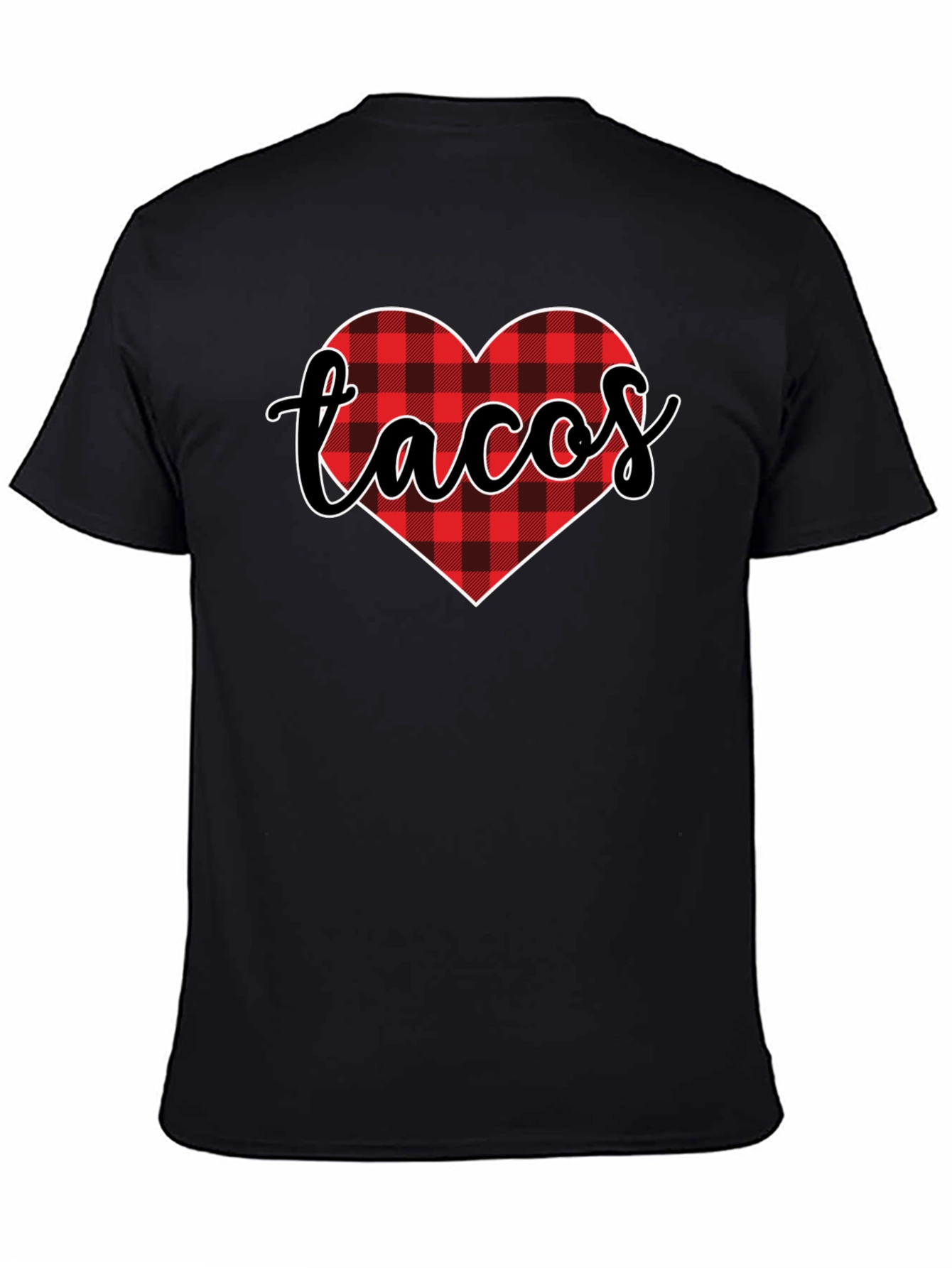 Tacos Lover Heart Buffalo Plaid Tee - Black