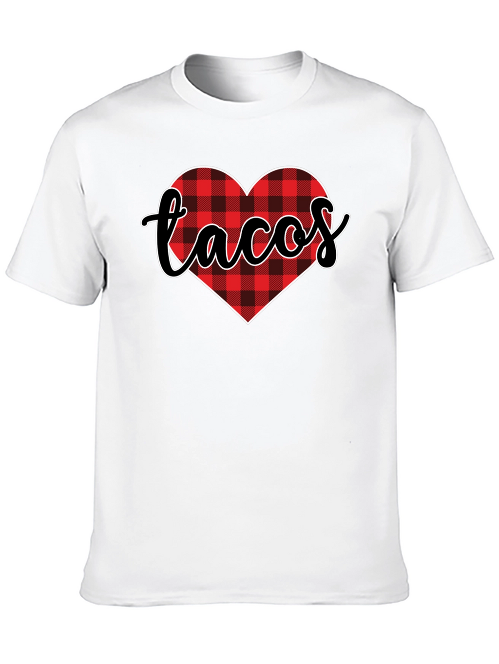 Tacos Lover Heart Buffalo Plaid Tee - Black
