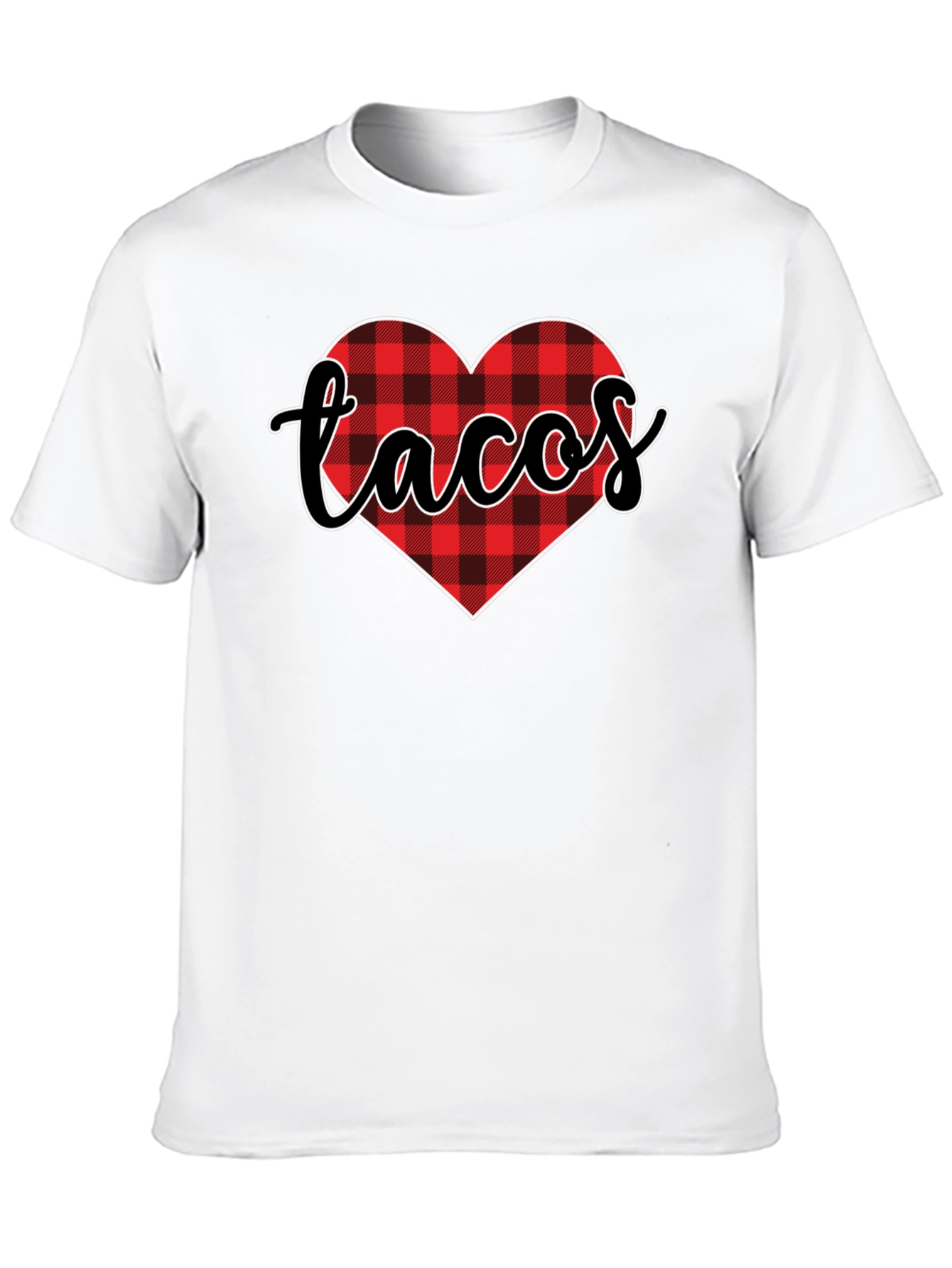 Tacos Lover Heart Buffalo Plaid Tee - Black