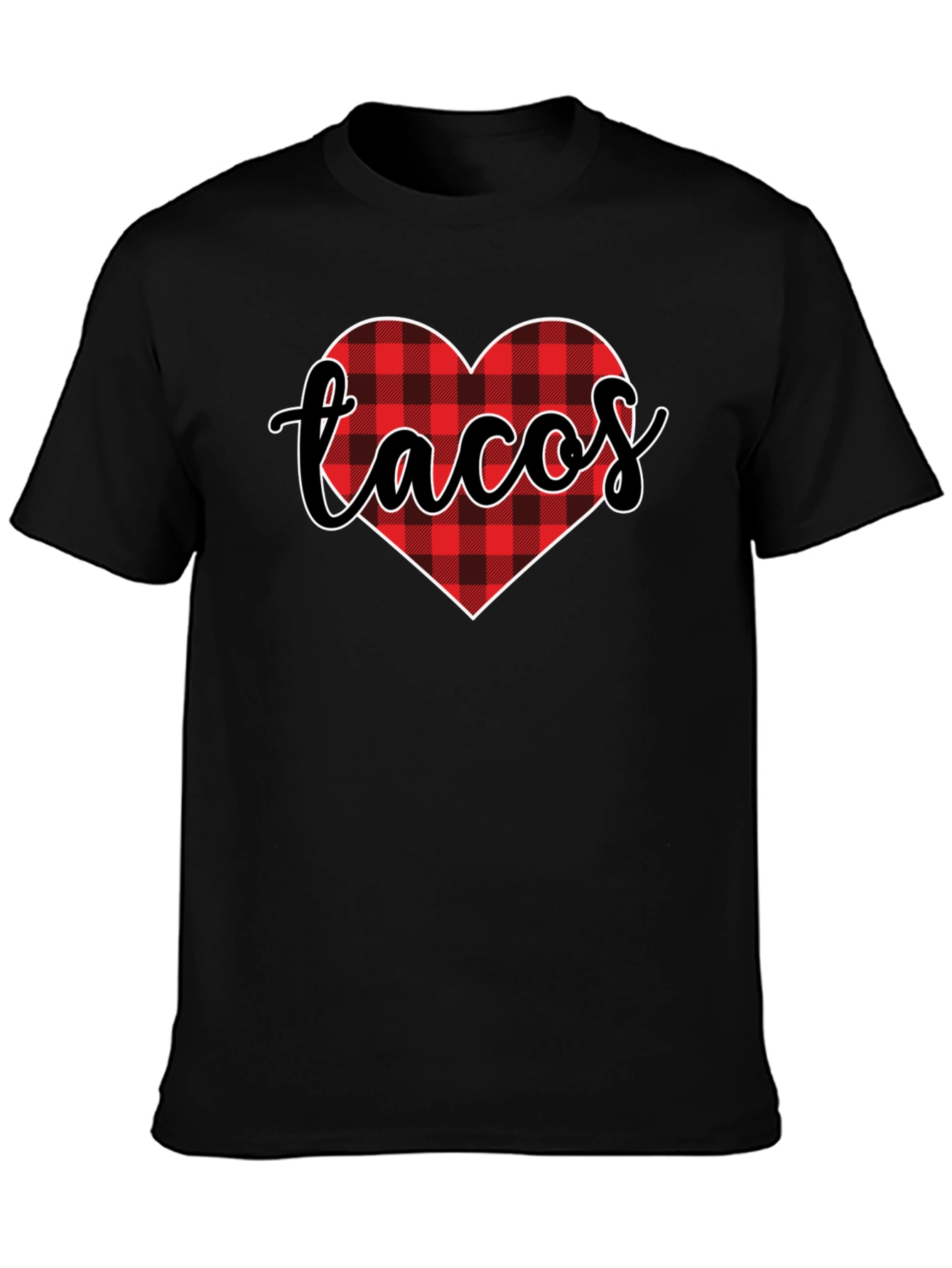 Tacos Lover Heart Buffalo Plaid Tee - Black