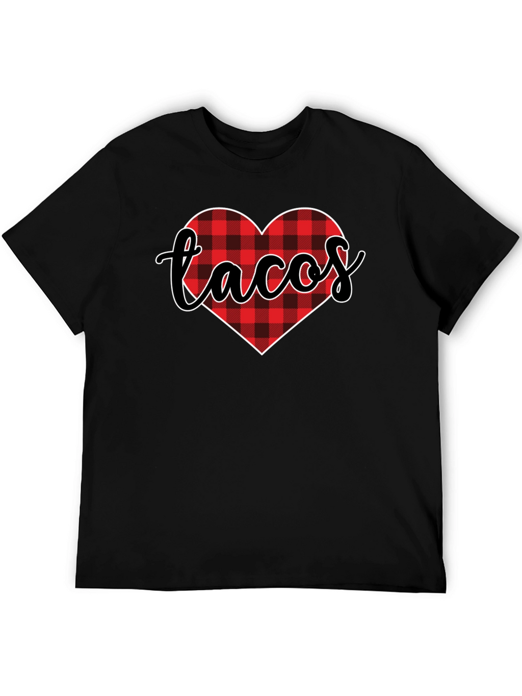 Tacos Lover Heart Buffalo Plaid Tee - Black