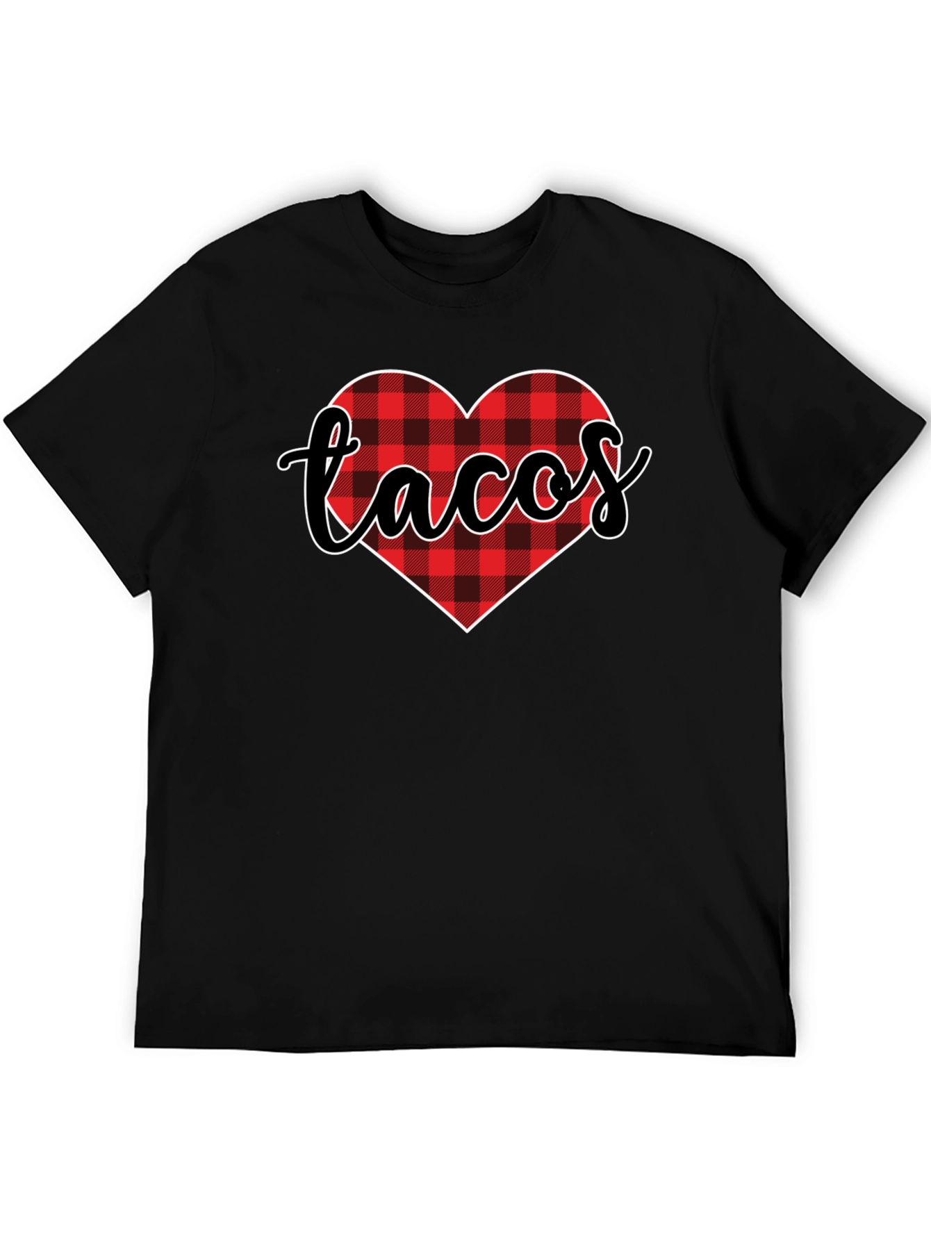Tacos Lover Heart Buffalo Plaid Tee - Black