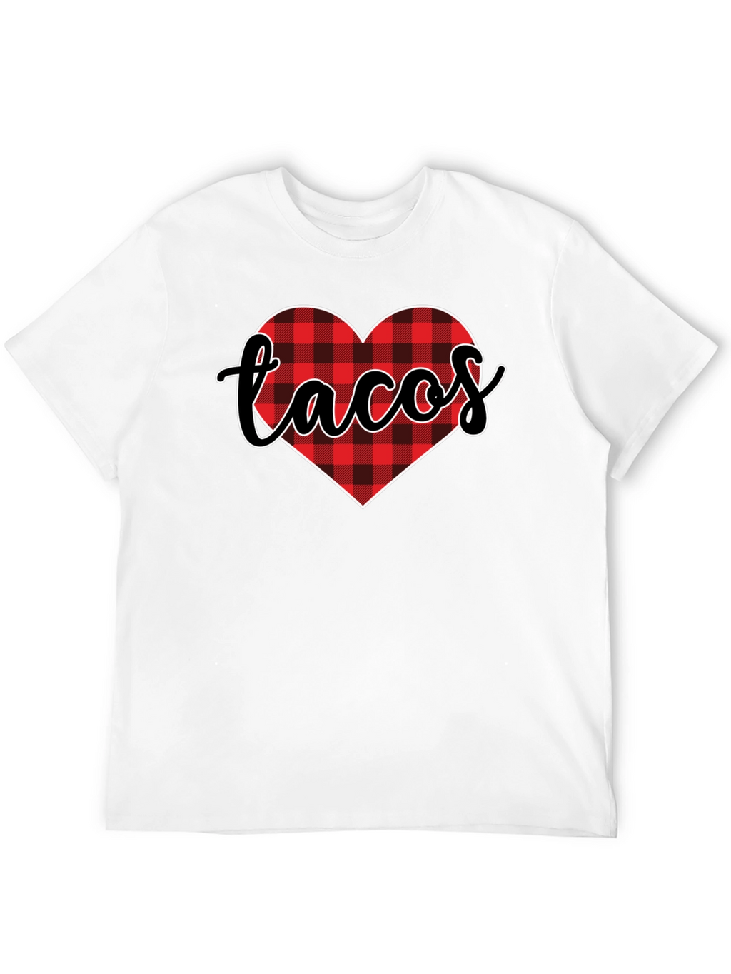 Tacos Lover Heart Buffalo Plaid Tee - Black