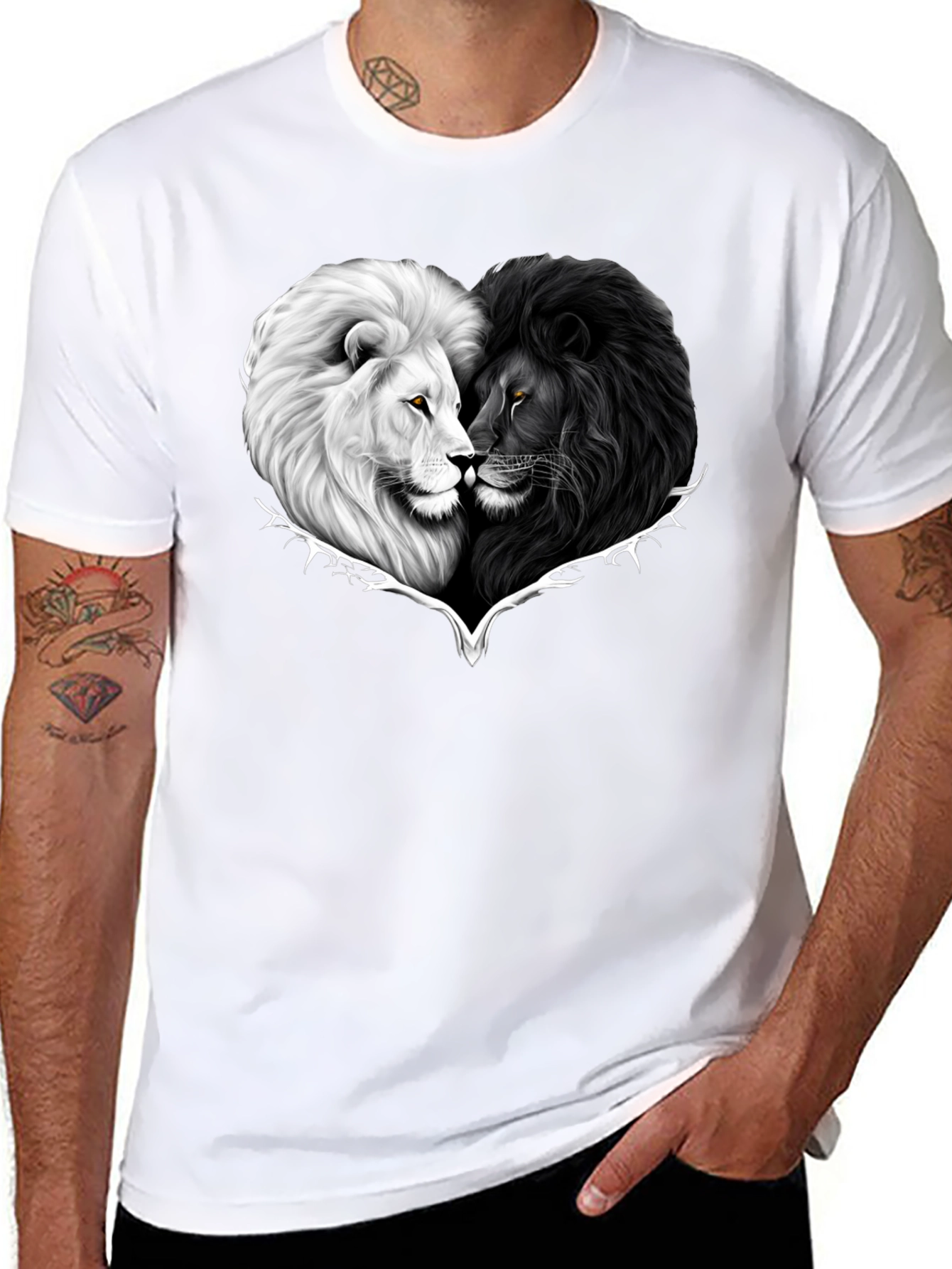 Yin Yang Lions Heart Graphic Tee - Black