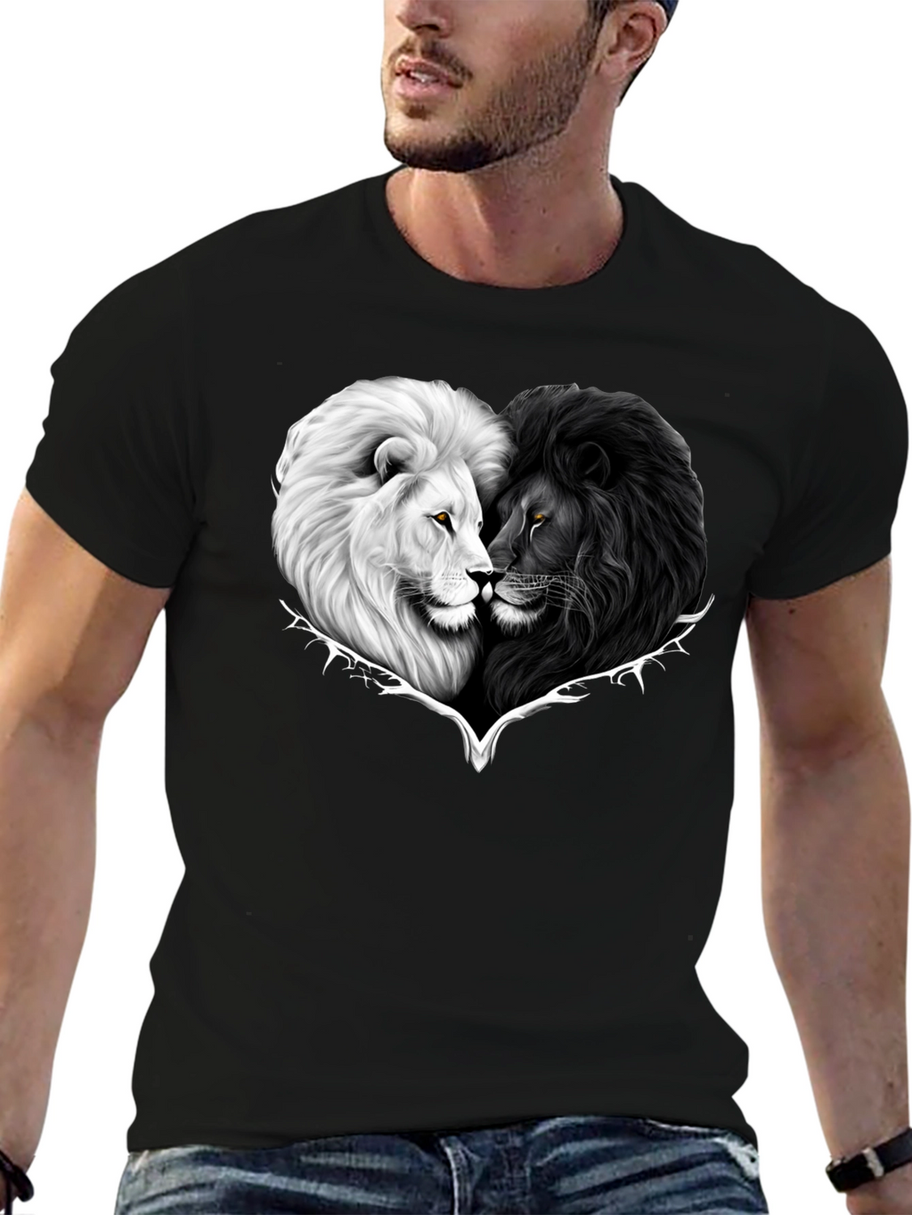 Yin Yang Lions Heart Graphic Tee - Black