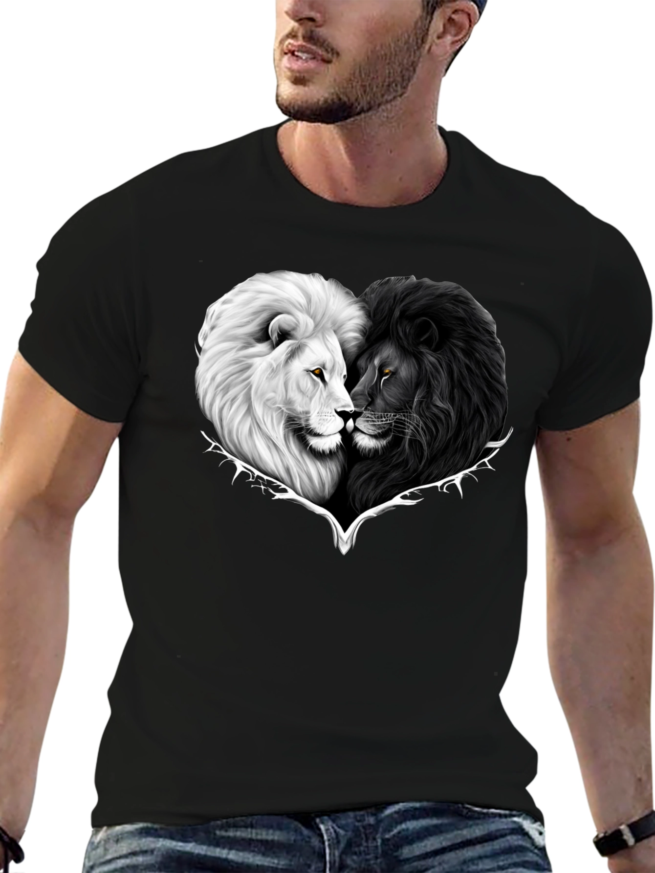 Yin Yang Lions Heart Graphic Tee - Black