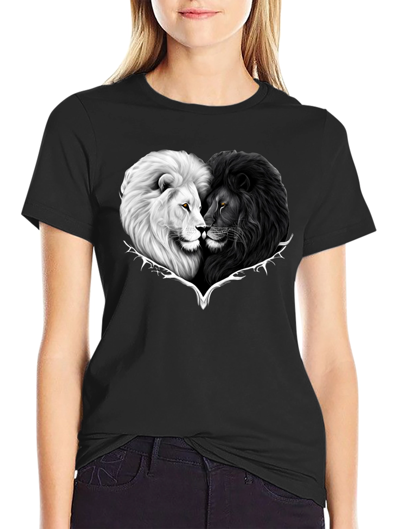 Yin Yang Lions Heart Graphic Tee - Black