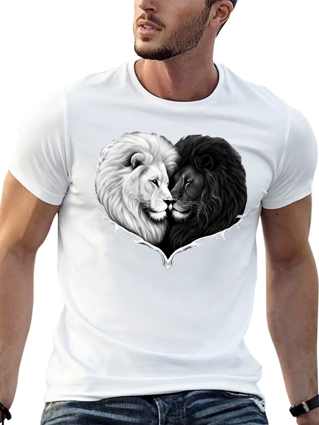 Yin Yang Lions Heart Graphic Tee - Black