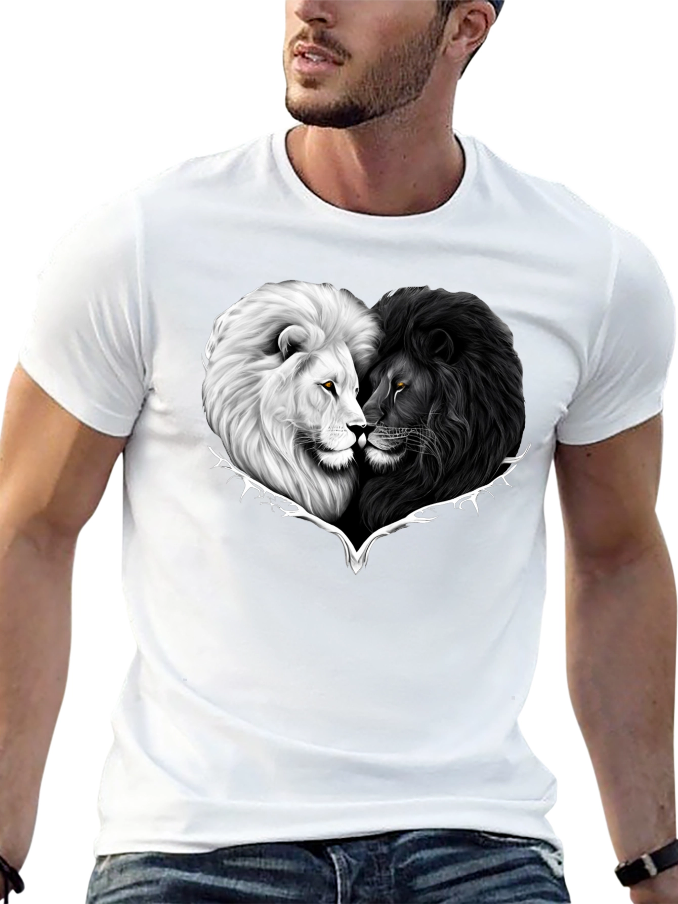 Yin Yang Lions Heart Graphic Tee - Black