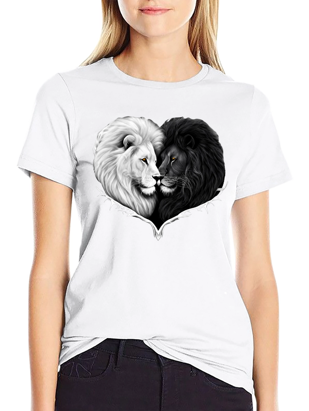 Yin Yang Lions Heart Graphic Tee - Black