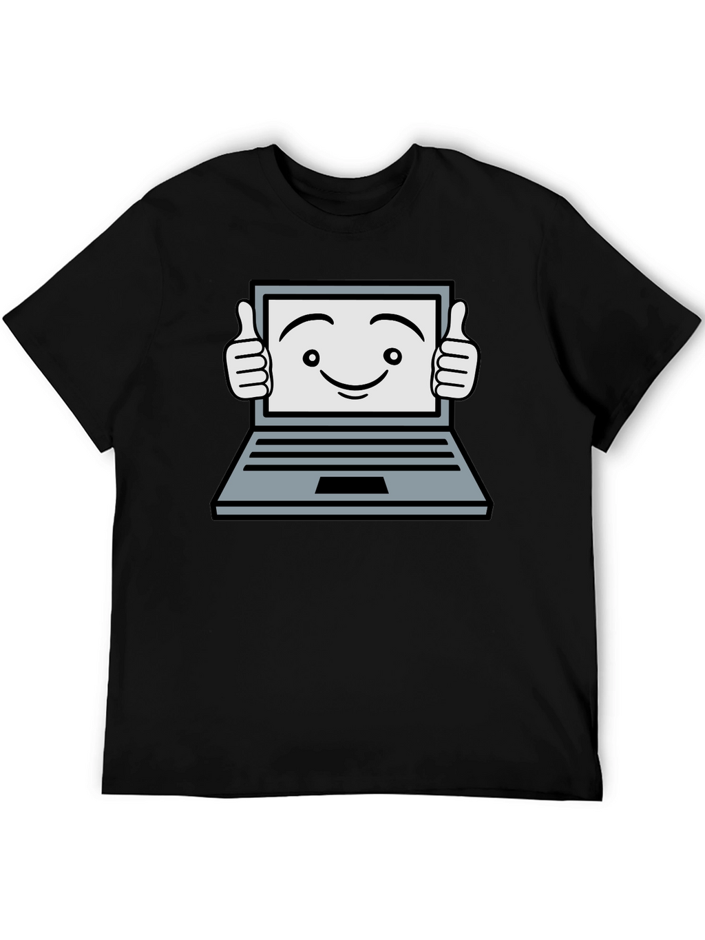 Funny Laptop Thumbs Up Graphic Black T-Shirt