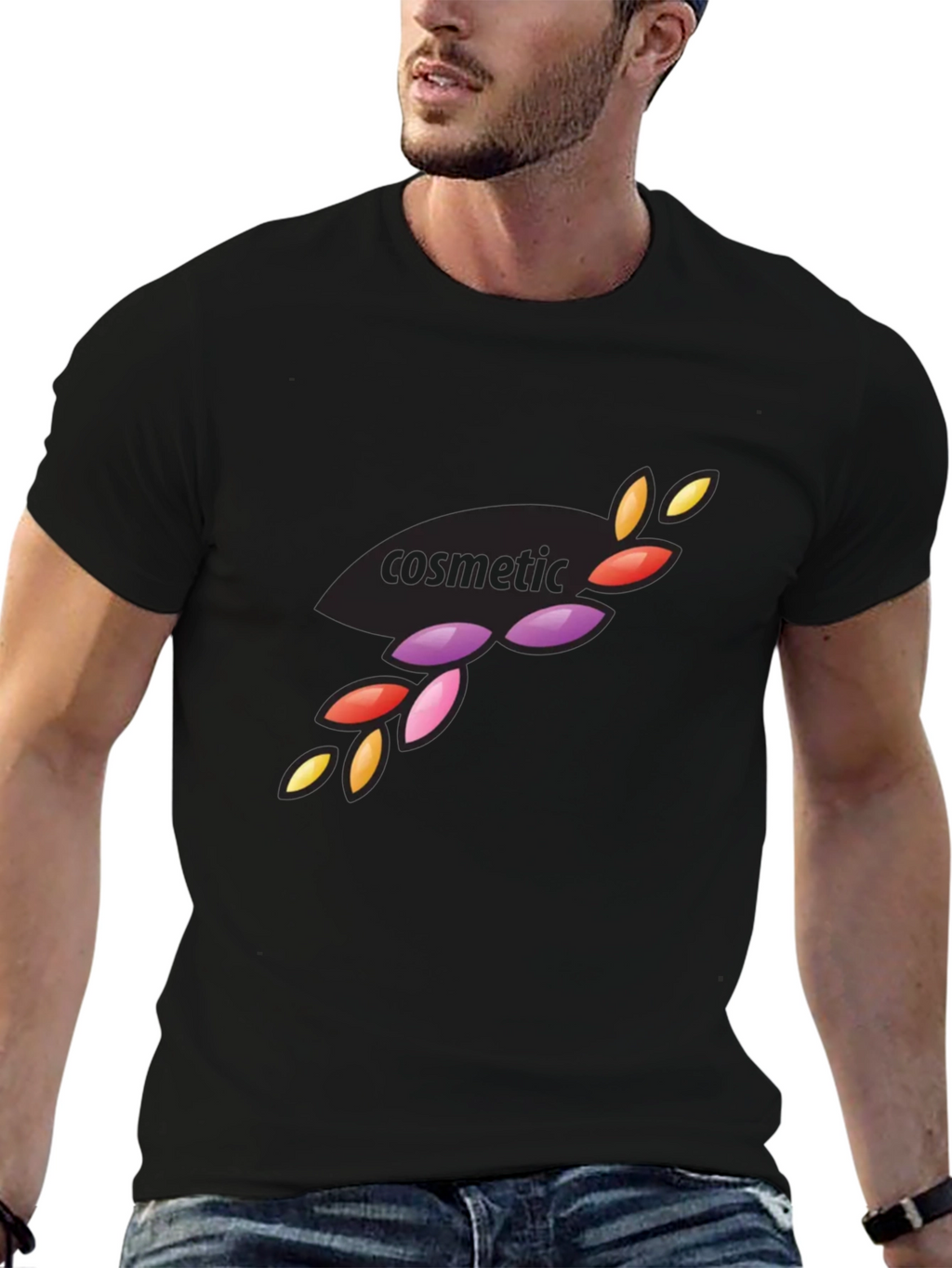 Stylish Black Cosmetic Design T-Shirt