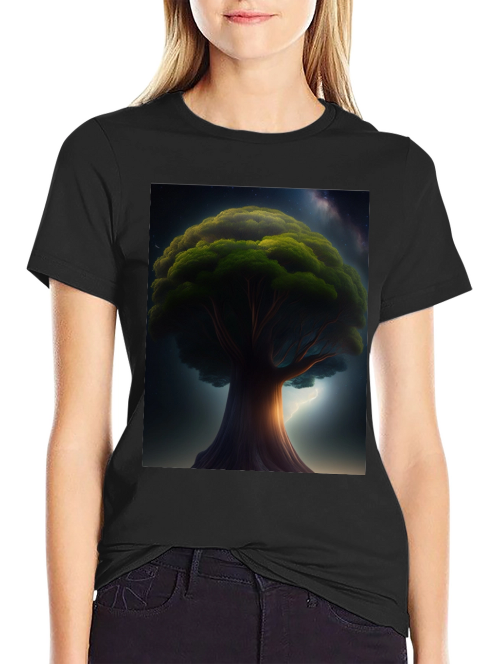 Enchanted Tree Graphic Tee - Black Cotton