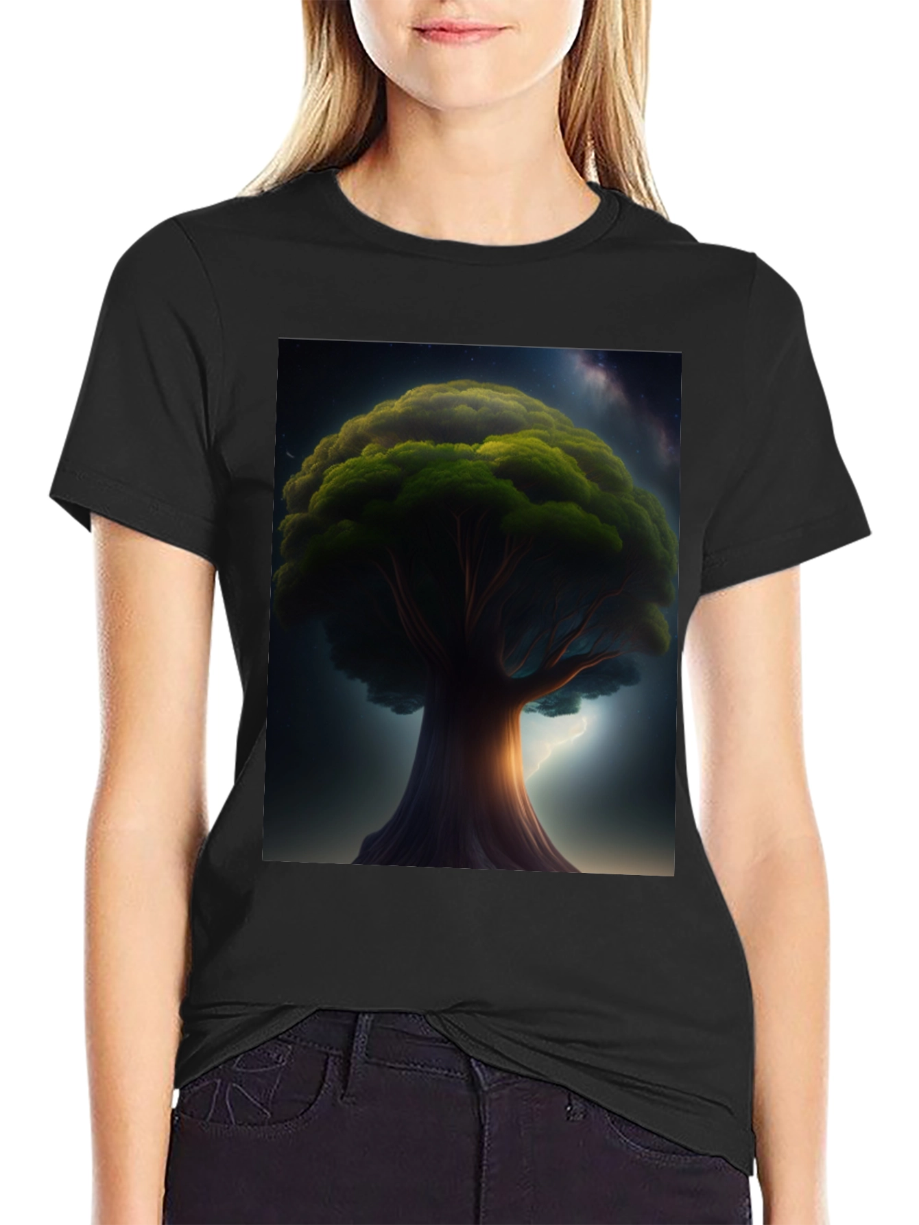Enchanted Tree Graphic Tee - Black Cotton