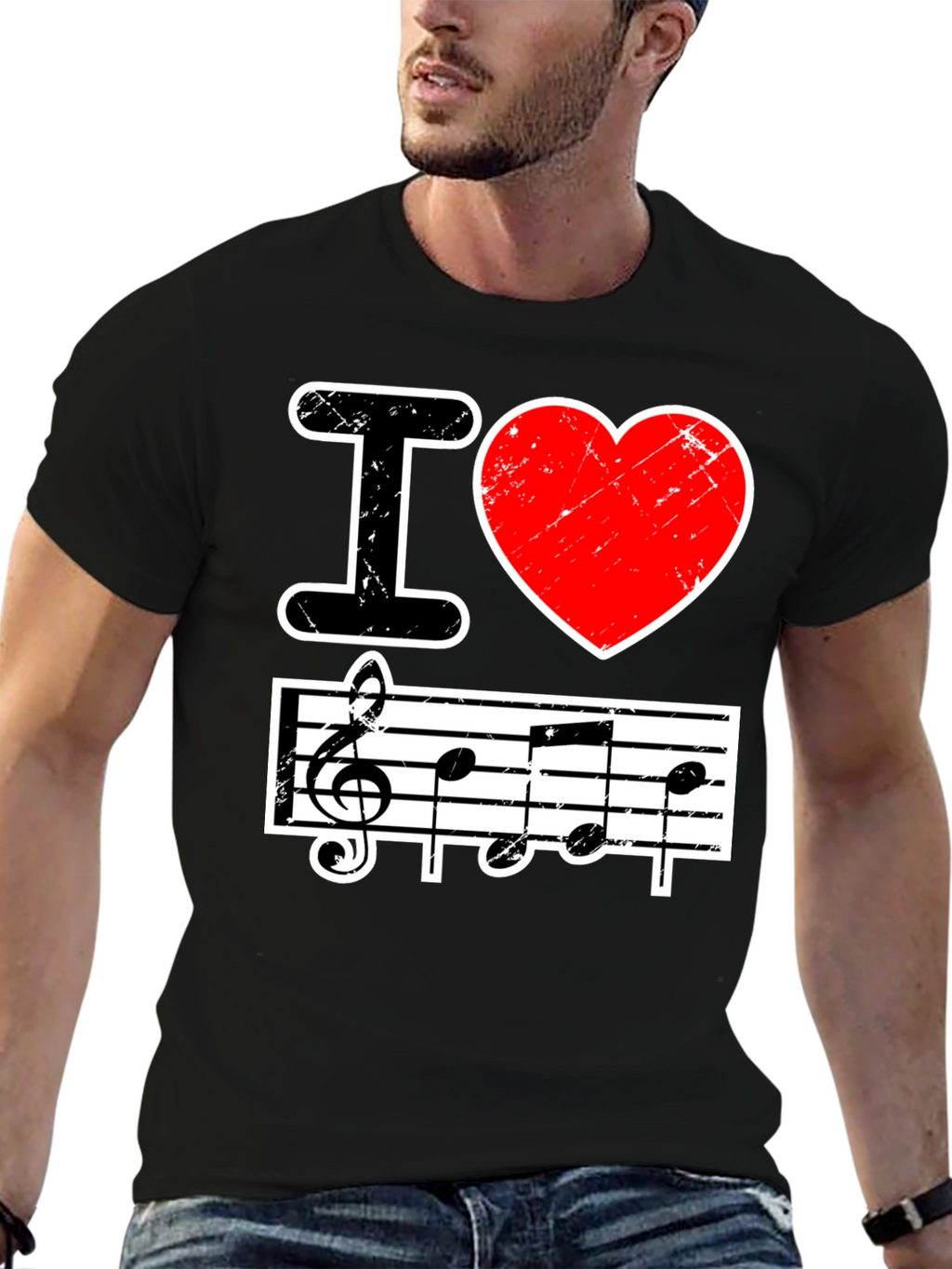 I Love Music Black Graphic T-Shirt