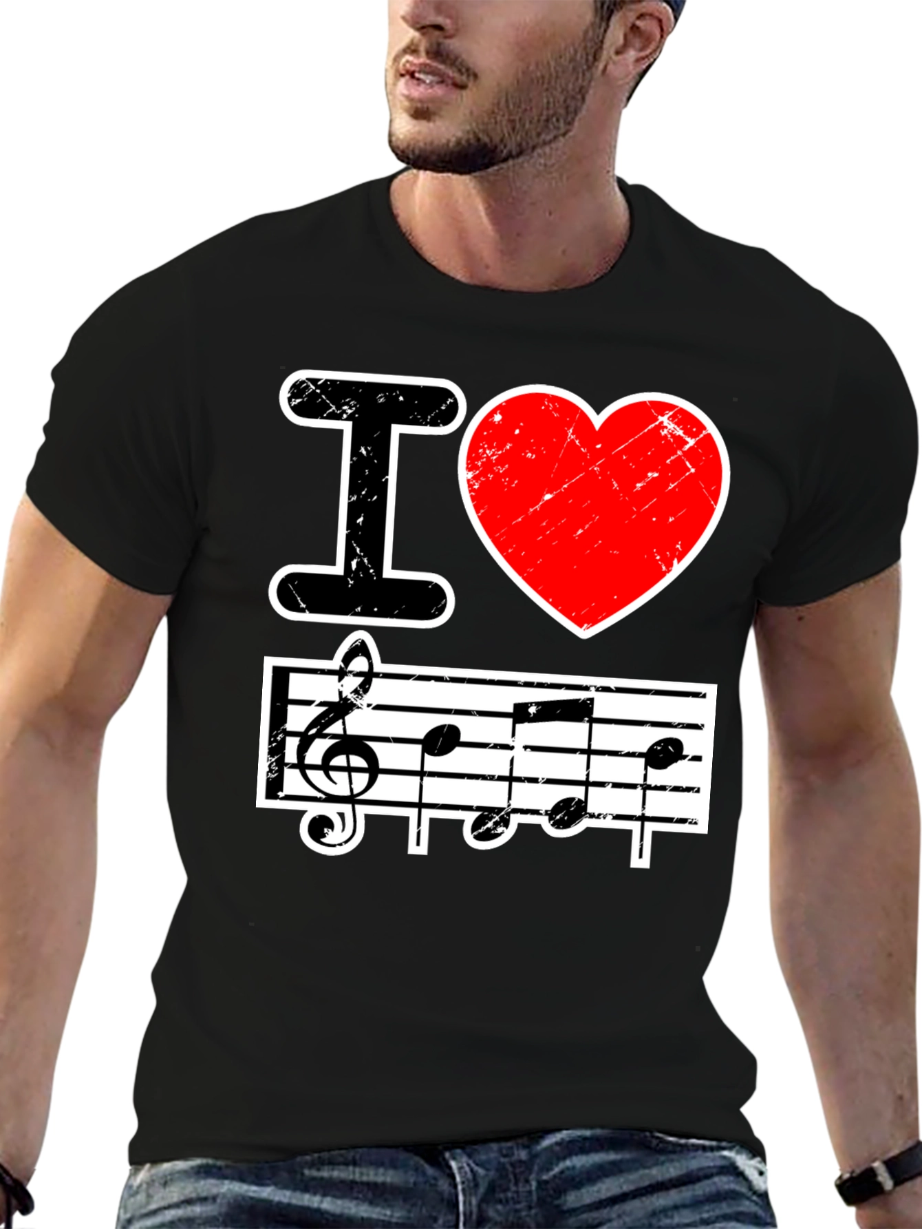 I Love Music Black Graphic T-Shirt