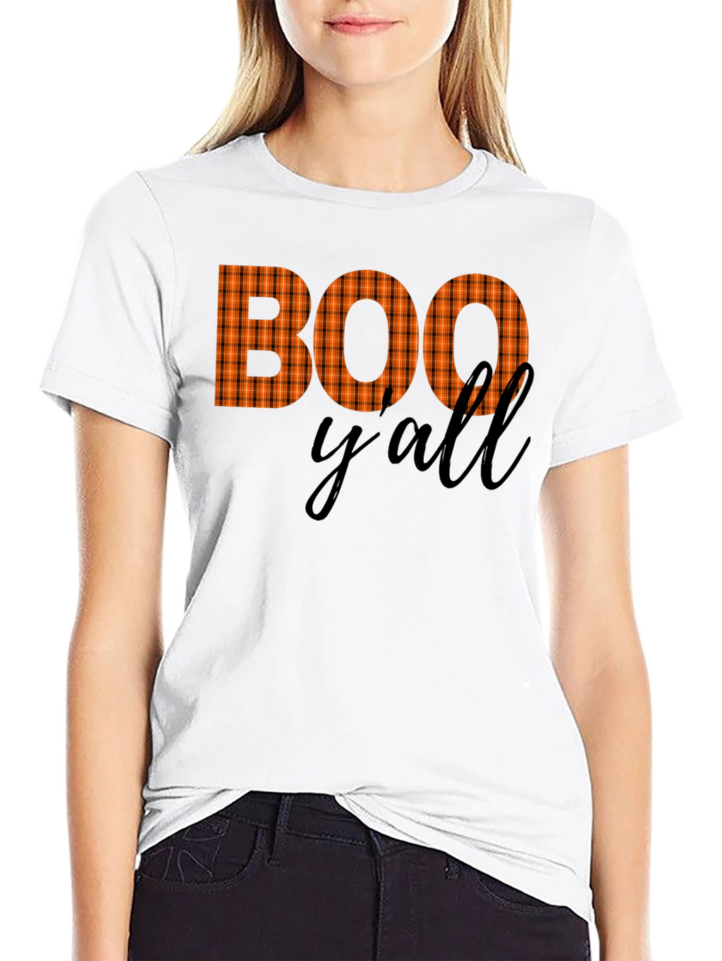 Boo Yall Halloween Plaid Graphic Tee