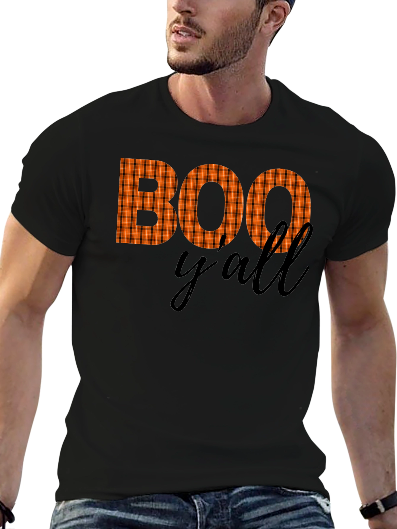 Boo Yall Halloween Plaid Graphic Tee