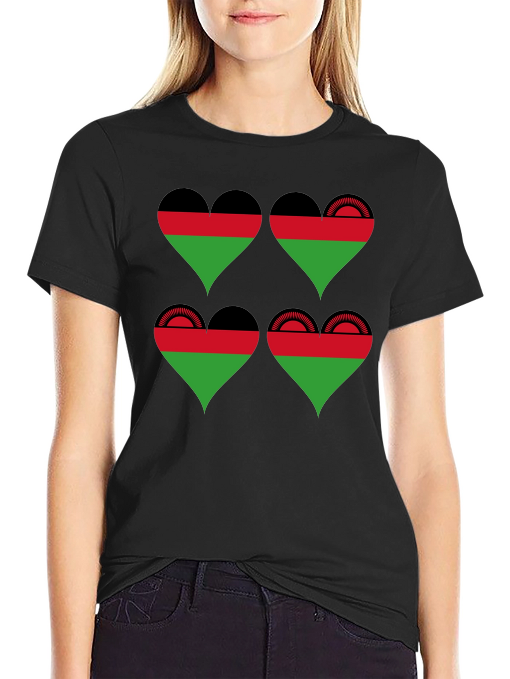 Malawi Flag Heart T-Shirt - Black