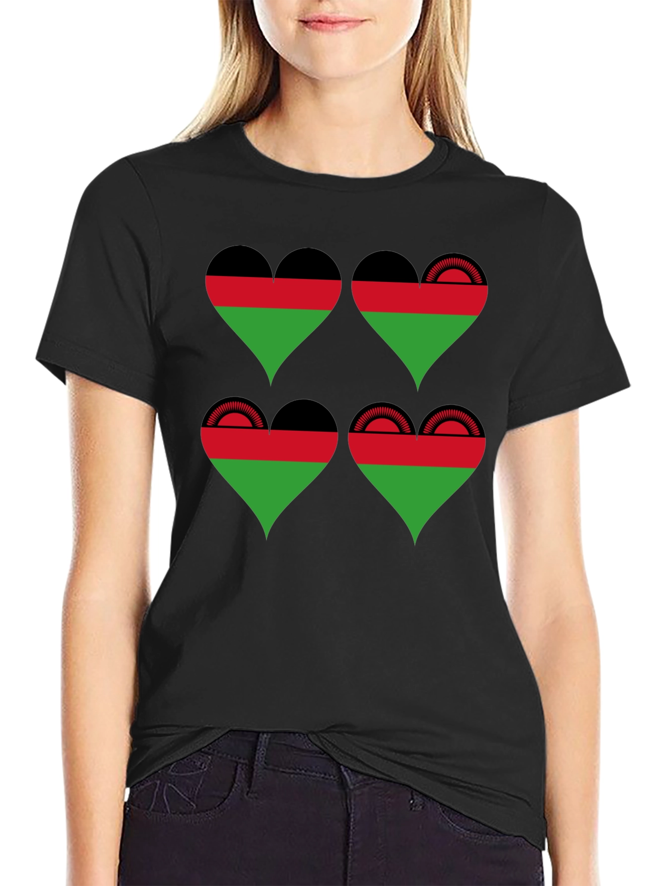 Malawi Flag Heart T-Shirt - Black