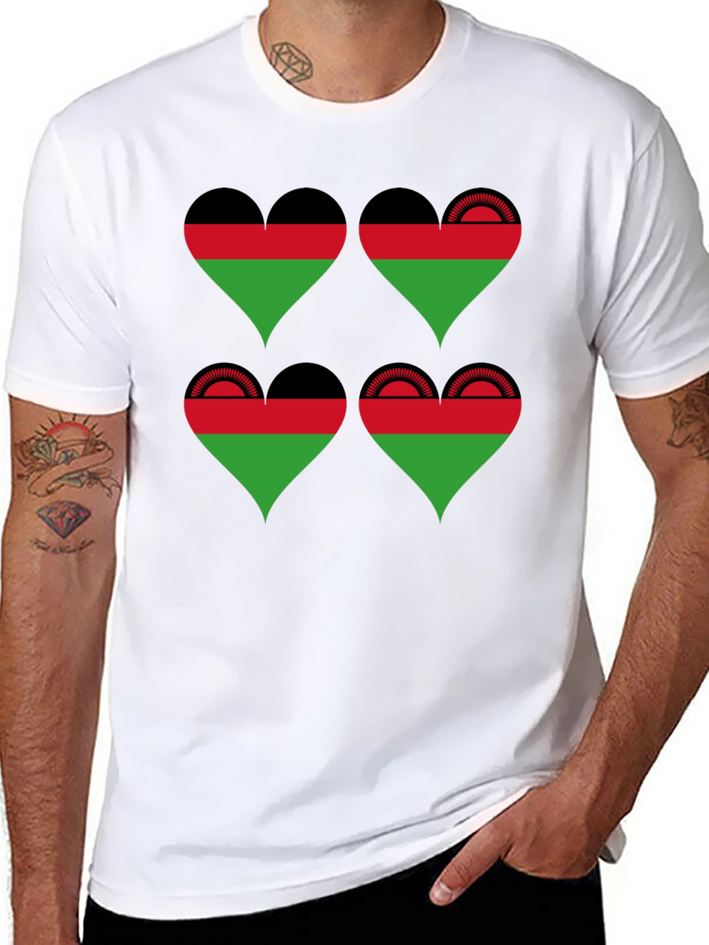 Malawi Flag Heart T-Shirt - Black