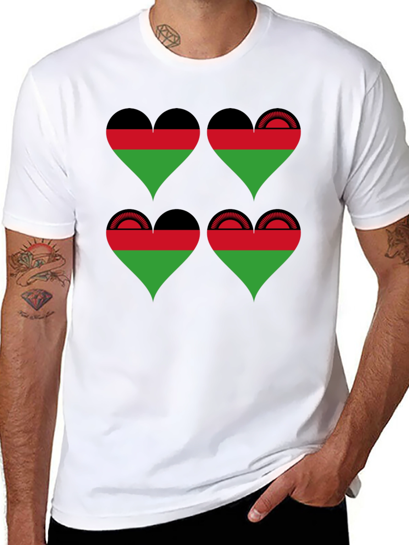 Malawi Flag Heart T-Shirt - Black