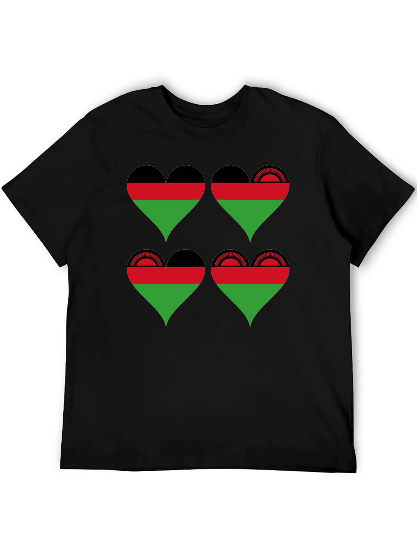 Malawi Flag Heart T-Shirt - Black