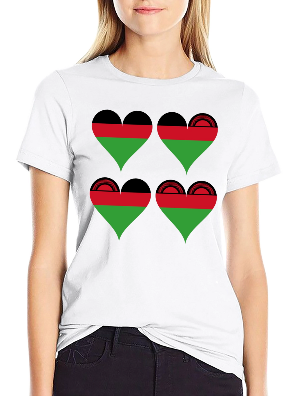 Malawi Flag Heart T-Shirt - Black