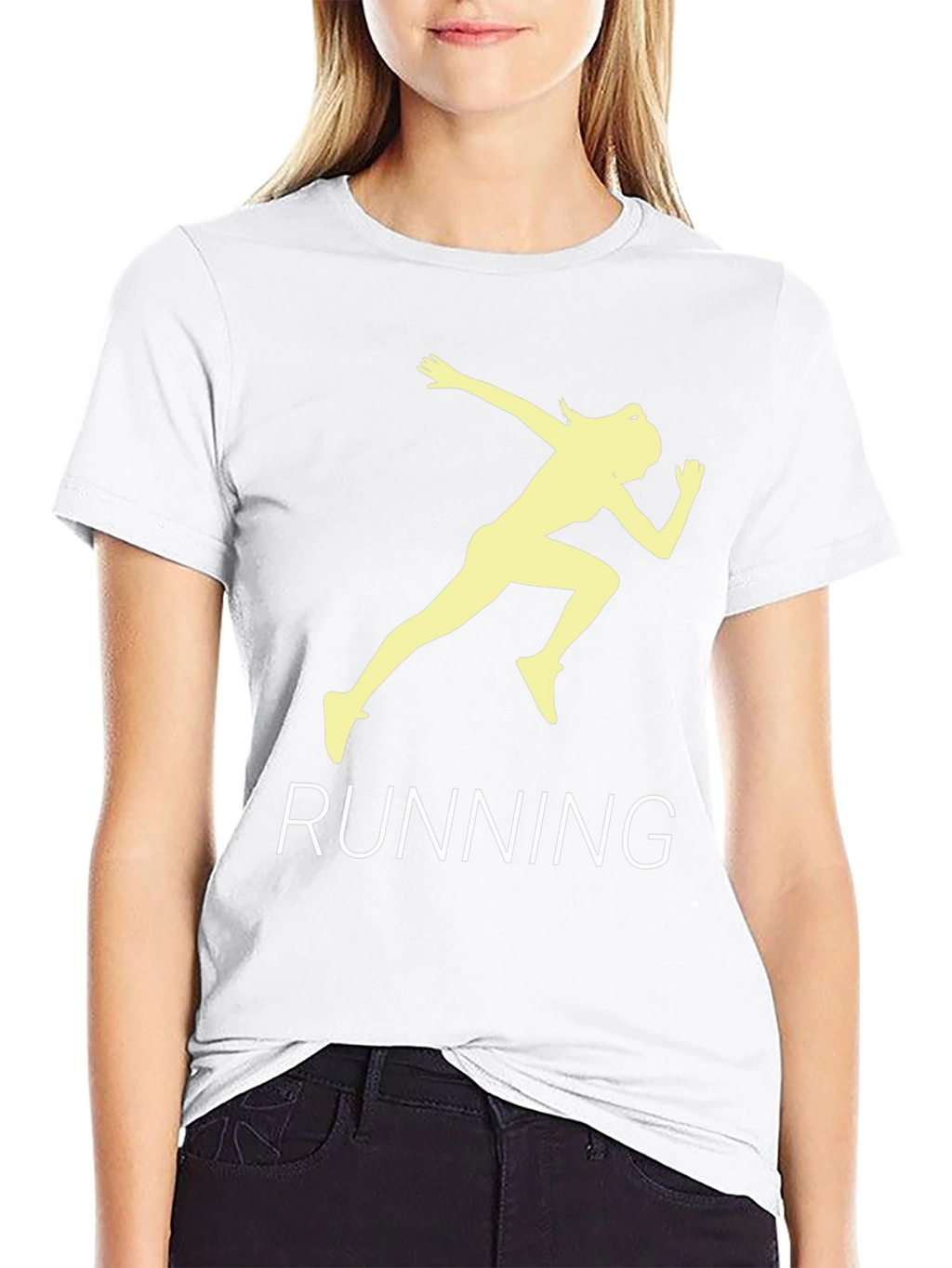 Running Woman Graphic Tee - Black Cotton T-Shirt
