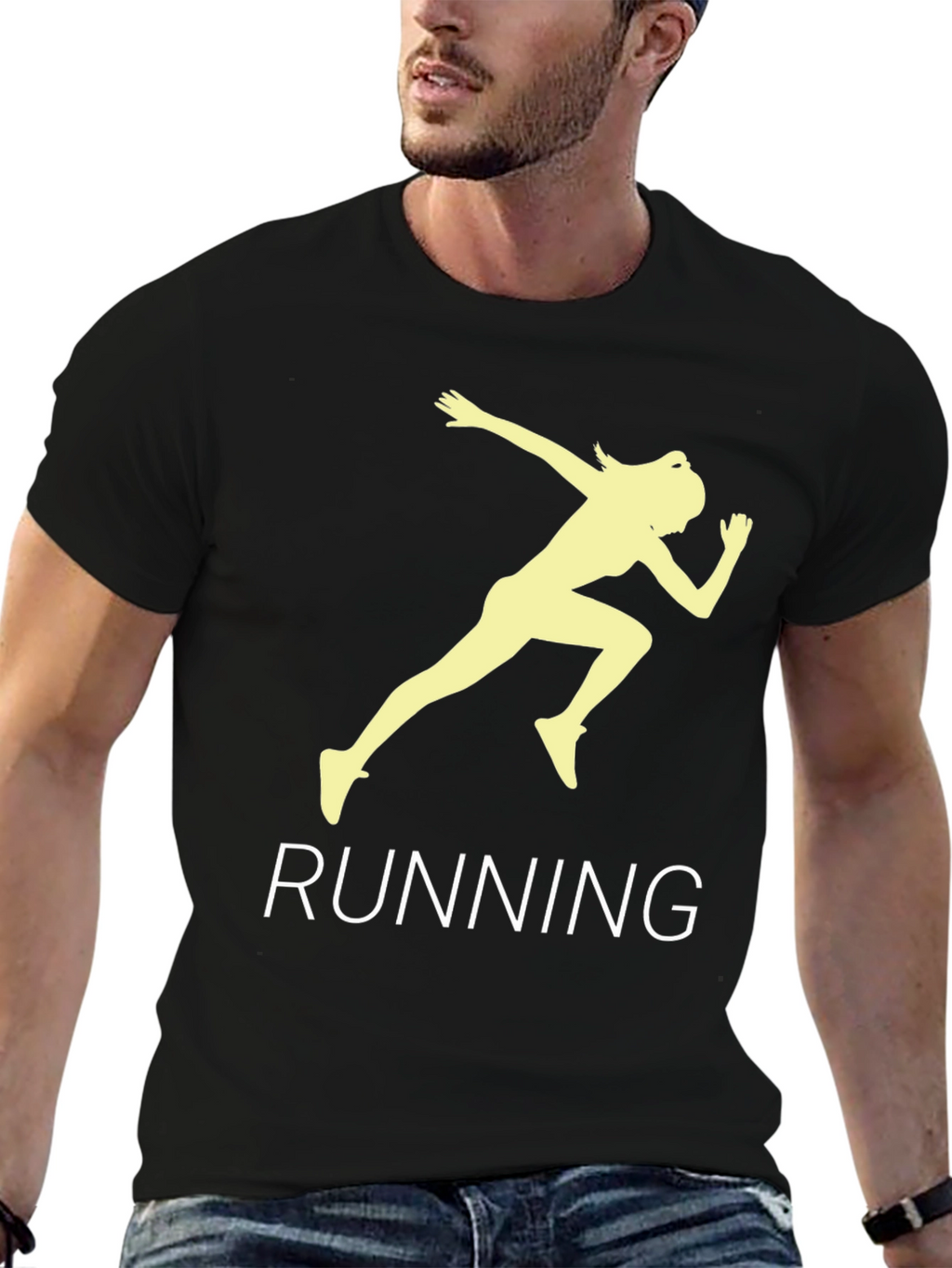 Running Woman Graphic Tee - Black Cotton T-Shirt