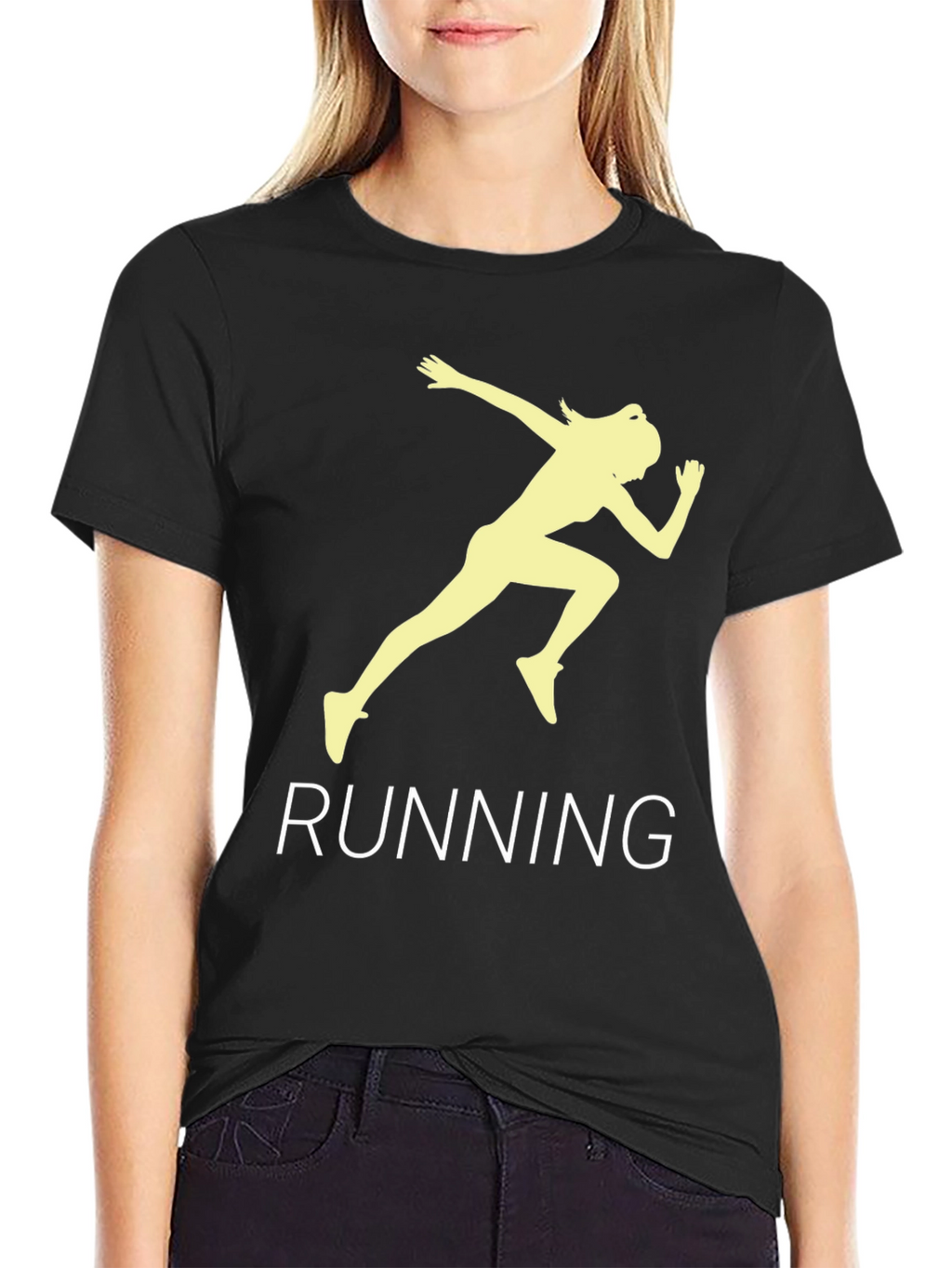 Running Woman Graphic Tee - Black Cotton T-Shirt