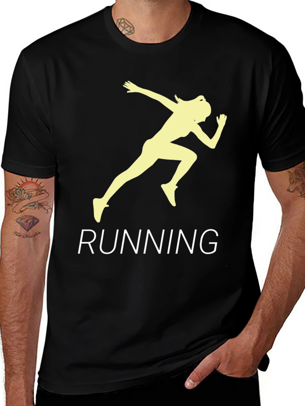 Running Woman Graphic Tee - Black Cotton T-Shirt