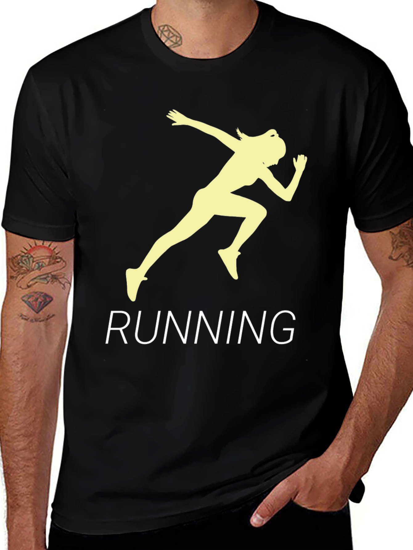 Running Woman Graphic Tee - Black Cotton T-Shirt