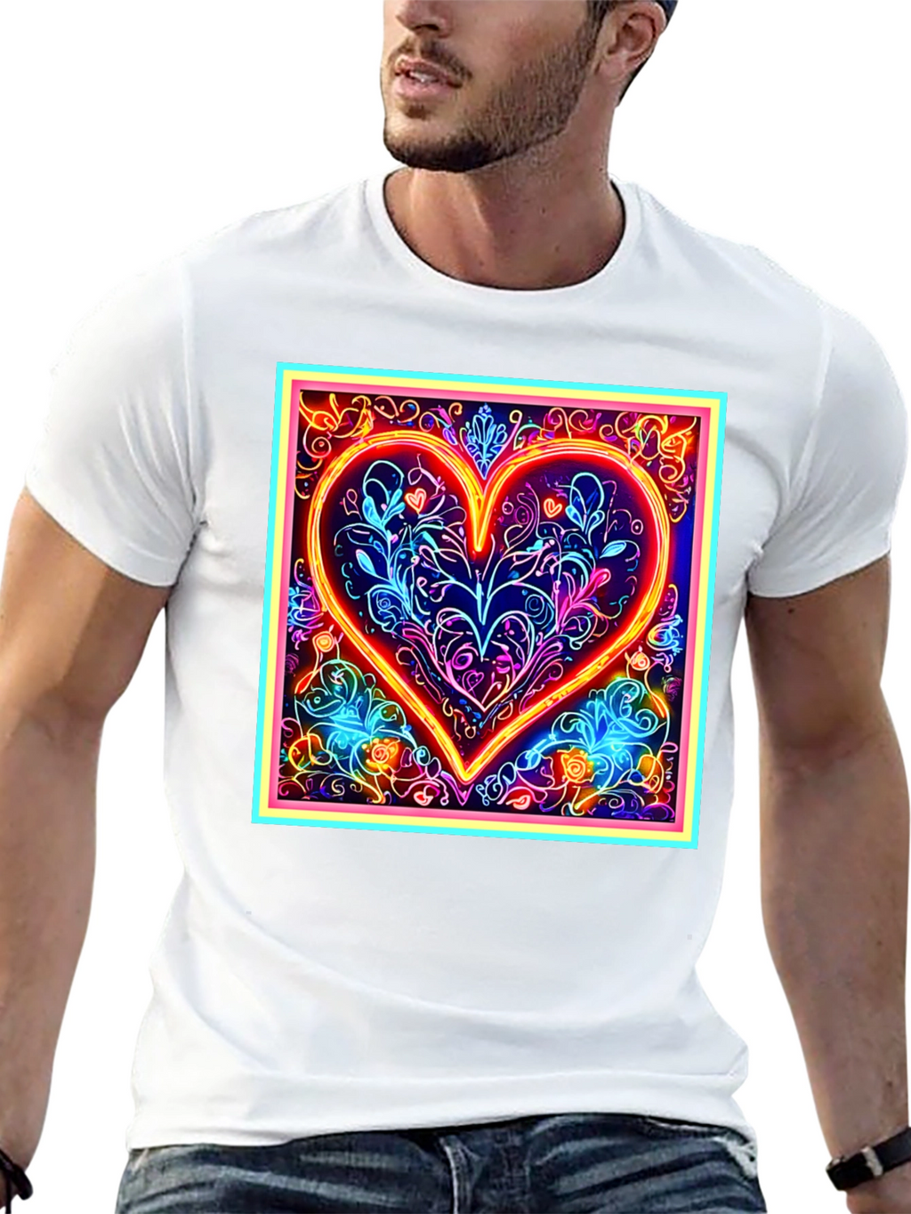 Neon Heart Graphic Black T-Shirt