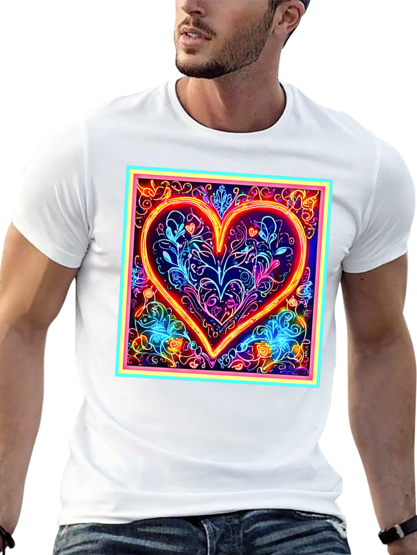 Neon Heart Graphic Black T-Shirt