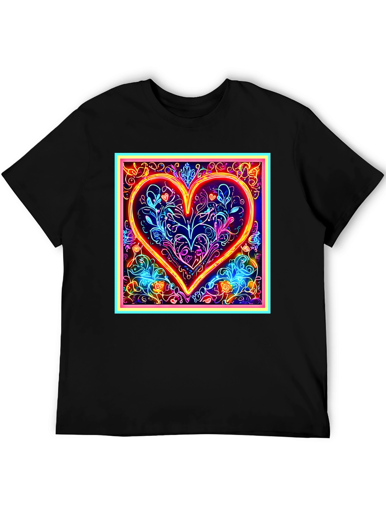 Neon Heart Graphic Black T-Shirt