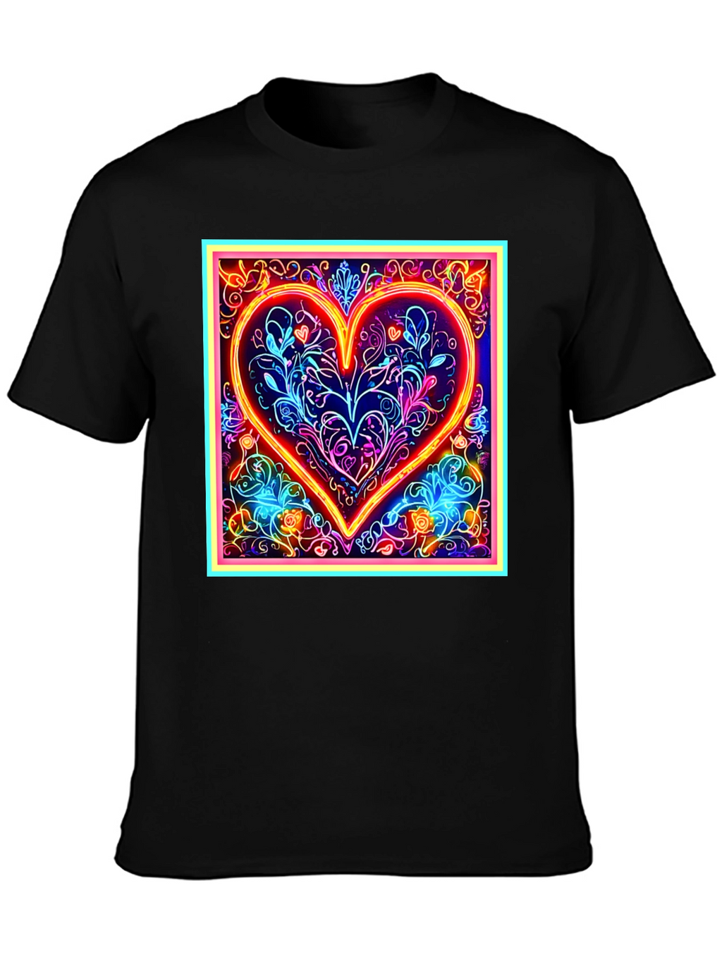 Neon Heart Graphic Black T-Shirt