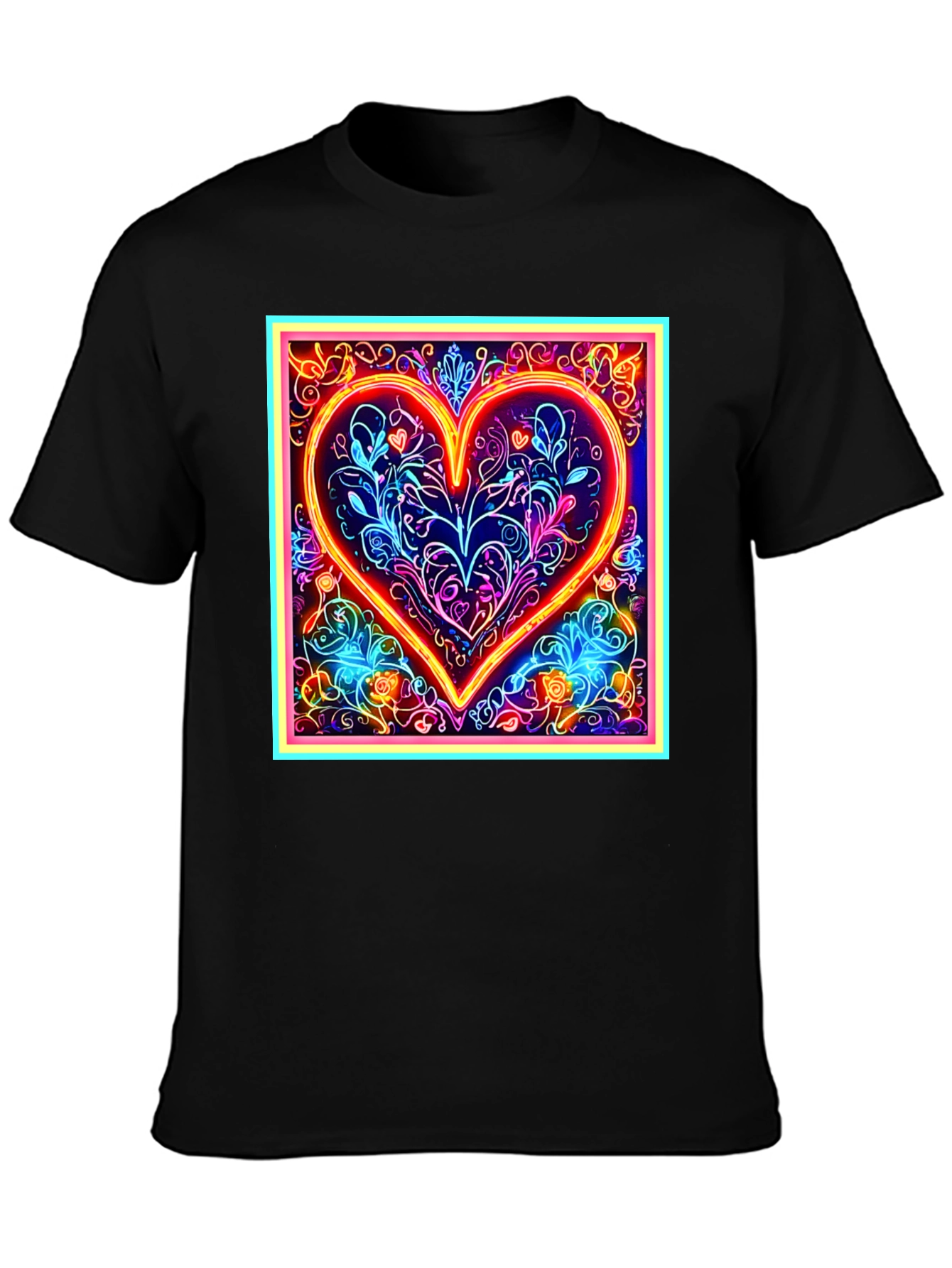 Neon Heart Graphic Black T-Shirt