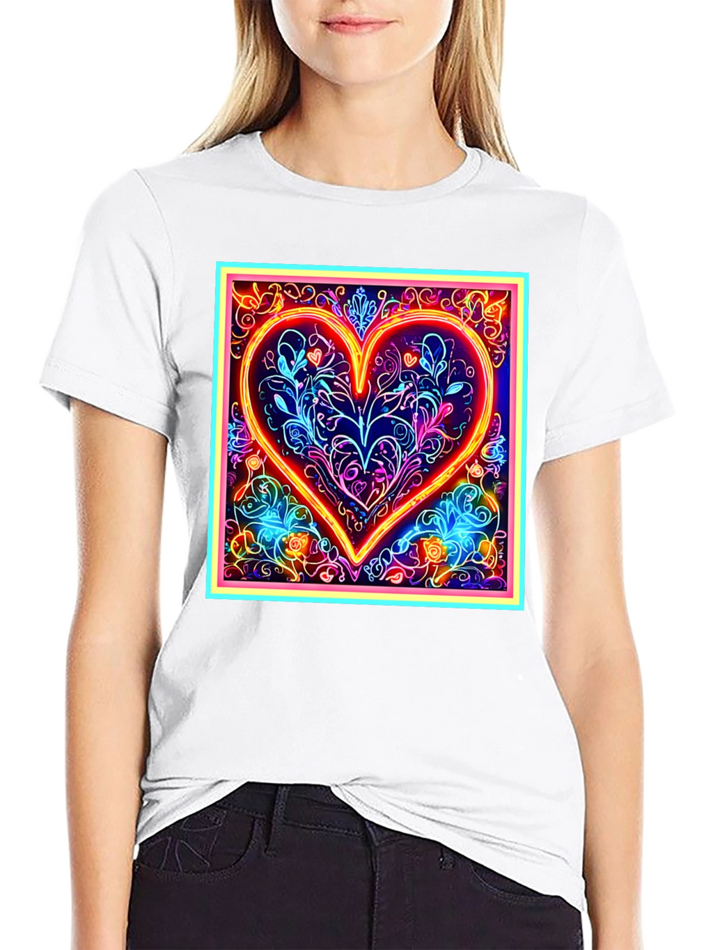 Neon Heart Graphic Black T-Shirt