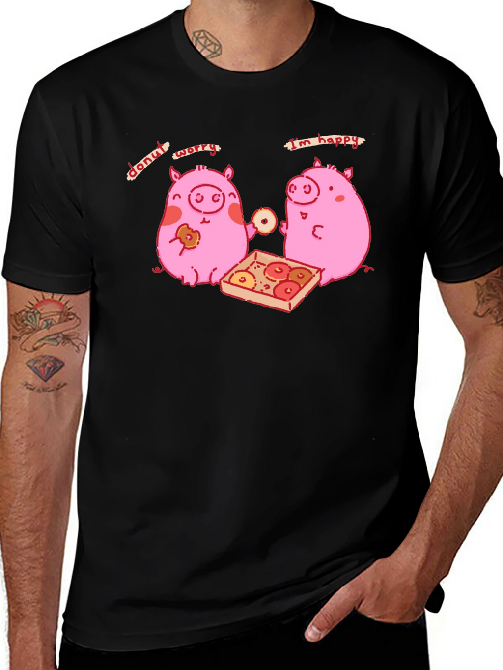 Donut Worry Im Happy Pig Graphic Tee