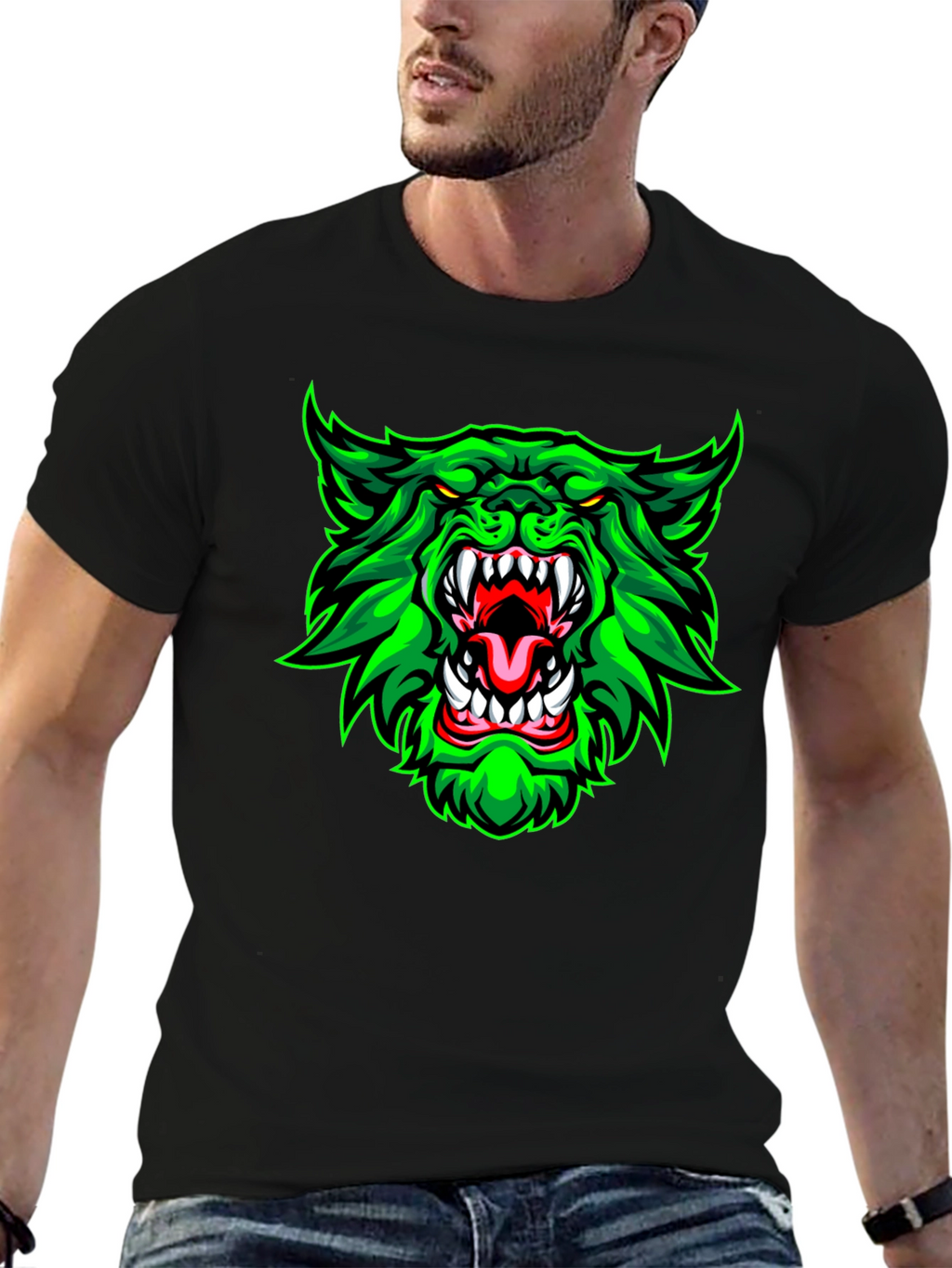 Green Werewolf Graphic Print T-Shirt