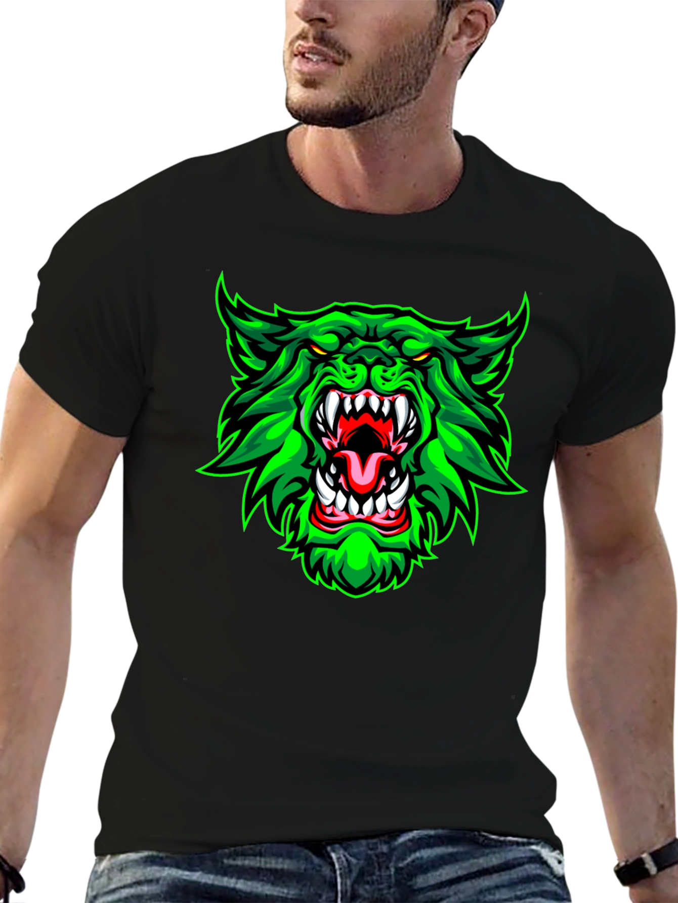 Green Werewolf Graphic Print T-Shirt