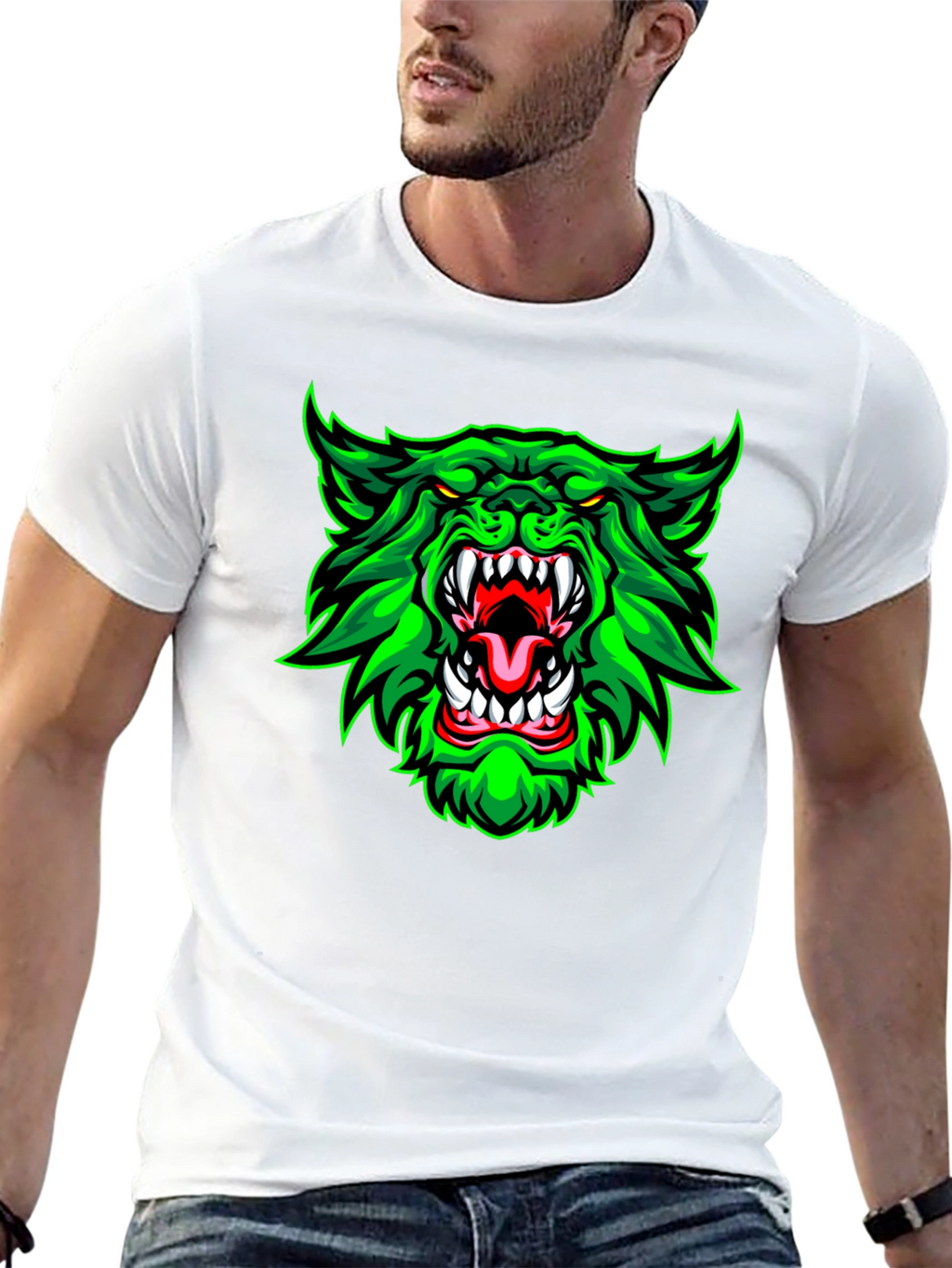Green Werewolf Graphic Print T-Shirt