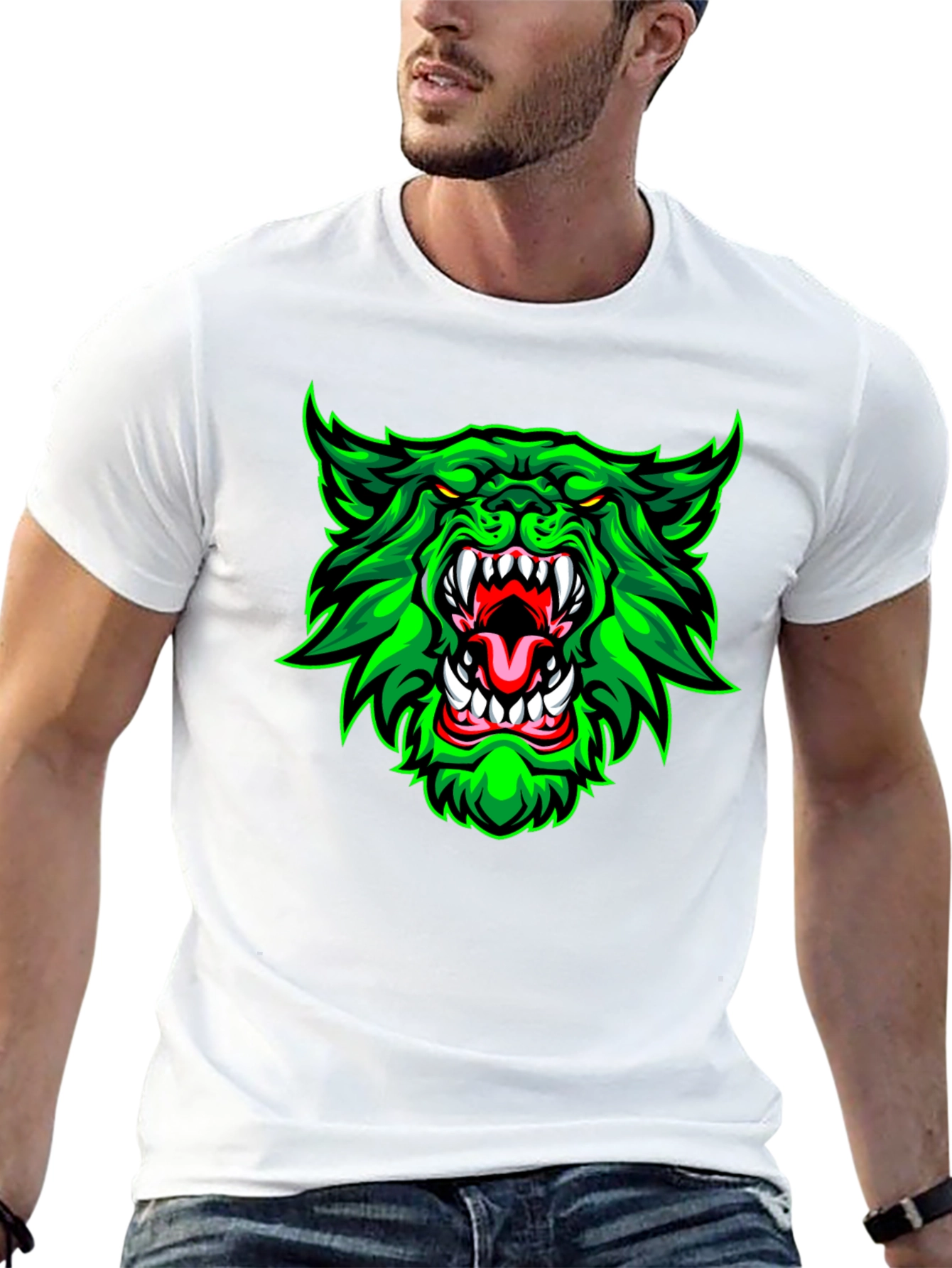 Green Werewolf Graphic Print T-Shirt