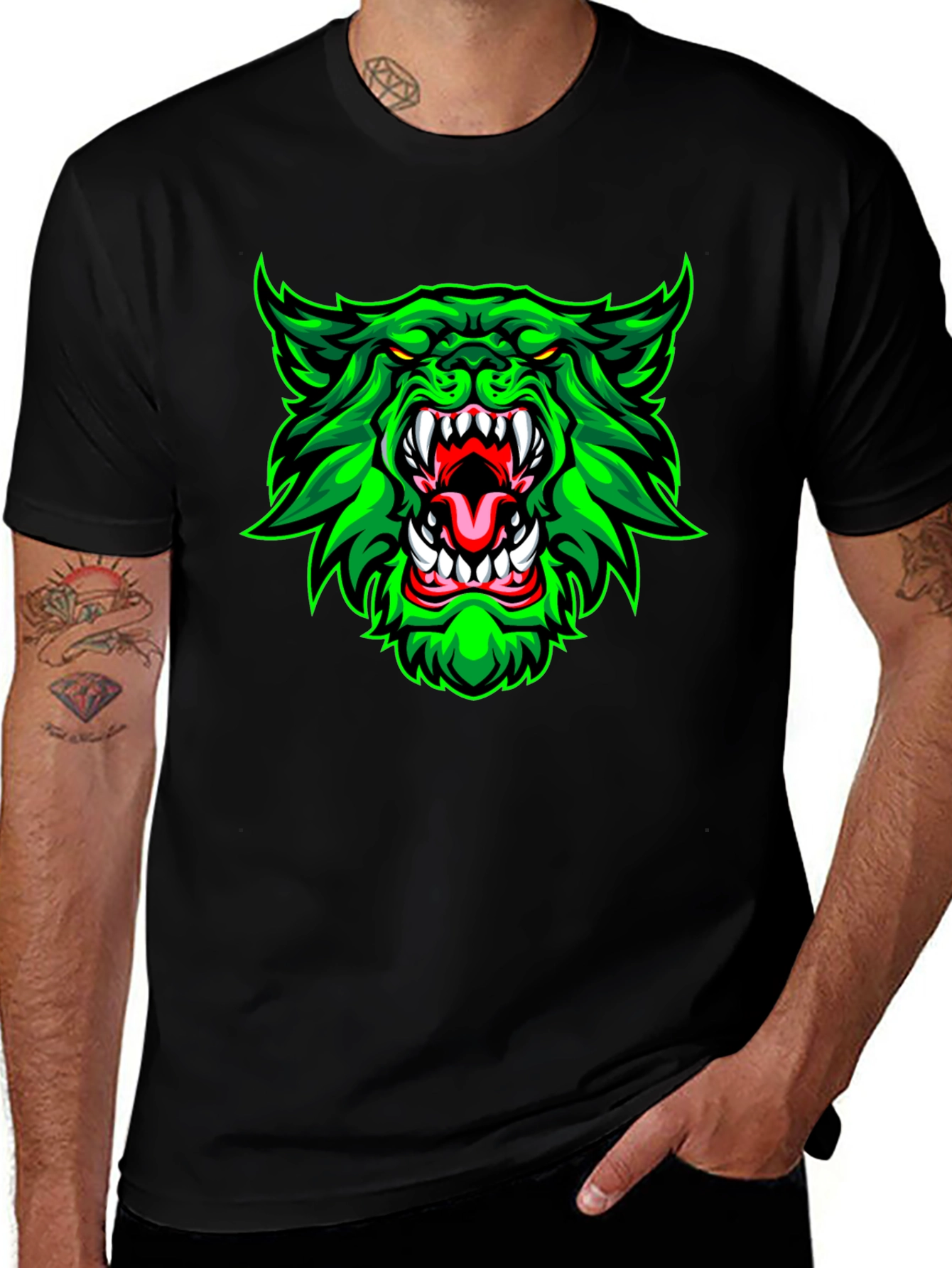 Green Werewolf Graphic Print T-Shirt