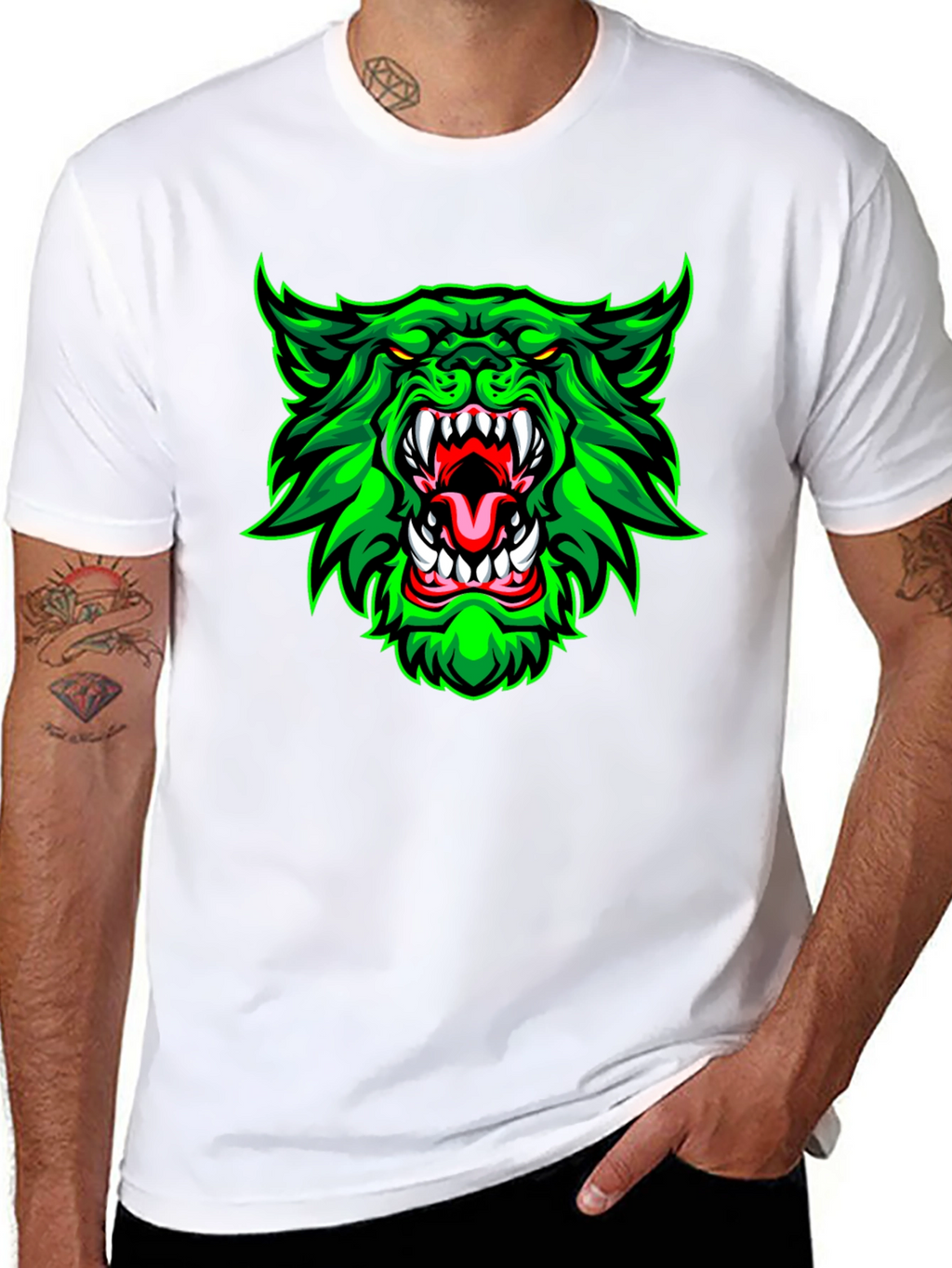 Green Werewolf Graphic Print T-Shirt