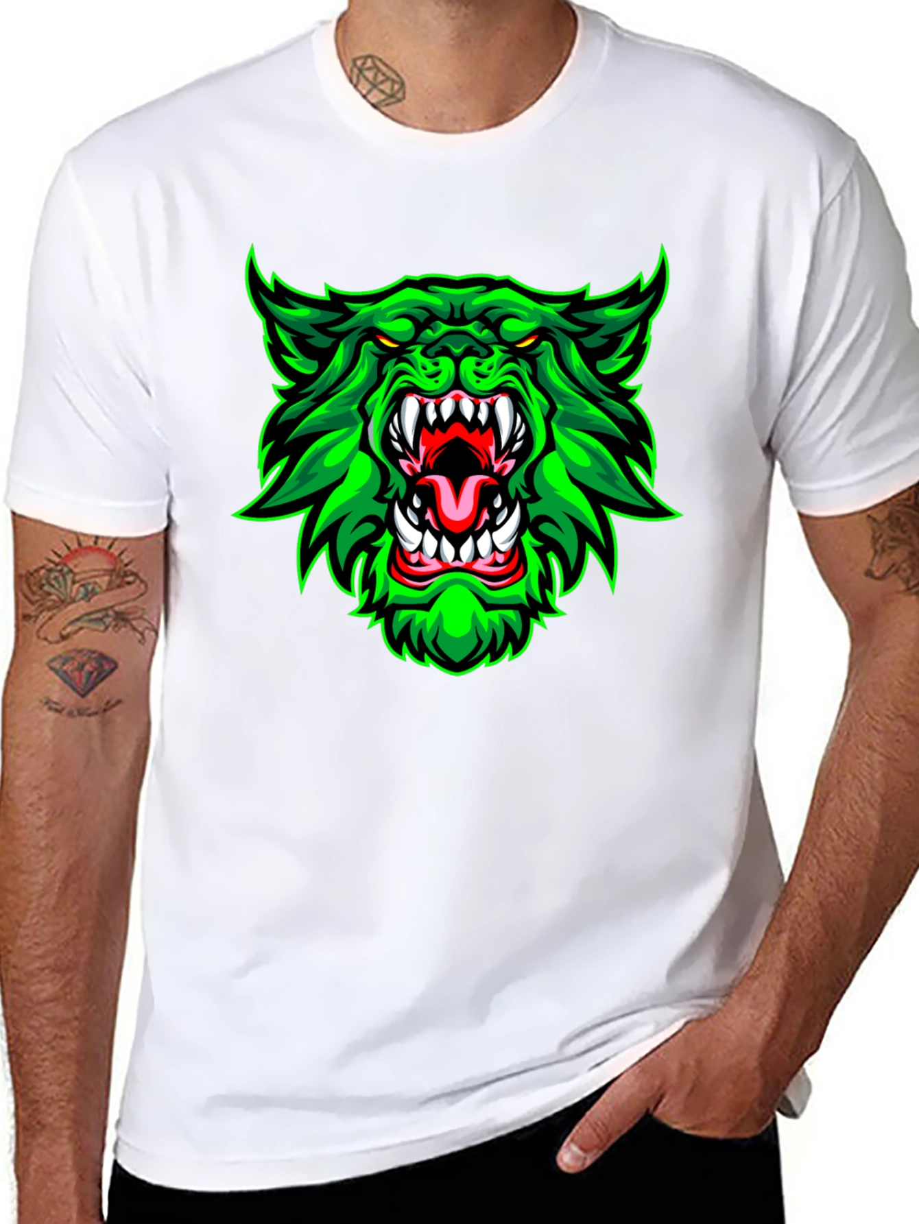 Green Werewolf Graphic Print T-Shirt