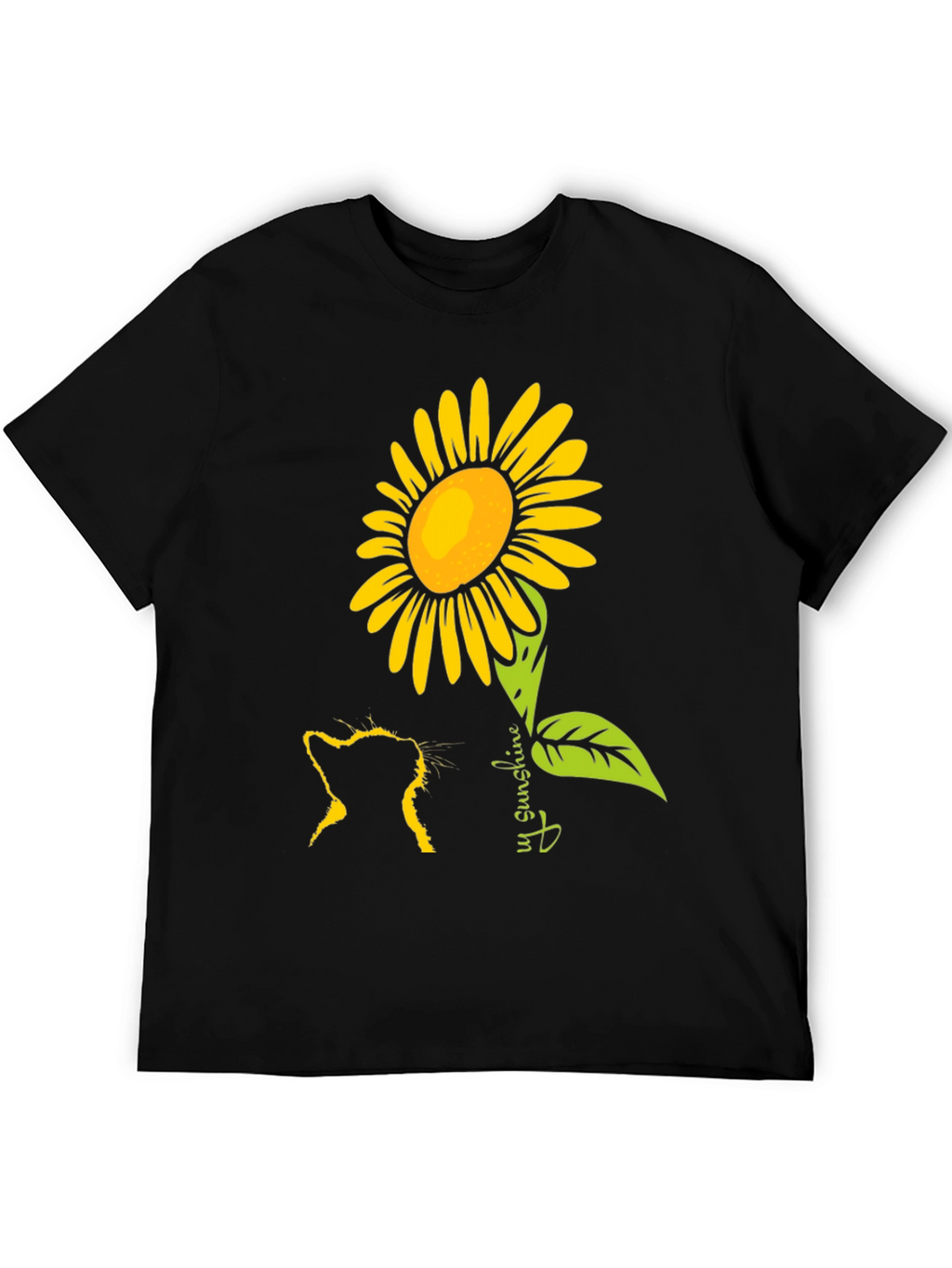 Cat & Sunflower Graphic Tee - Black Casual Shirt